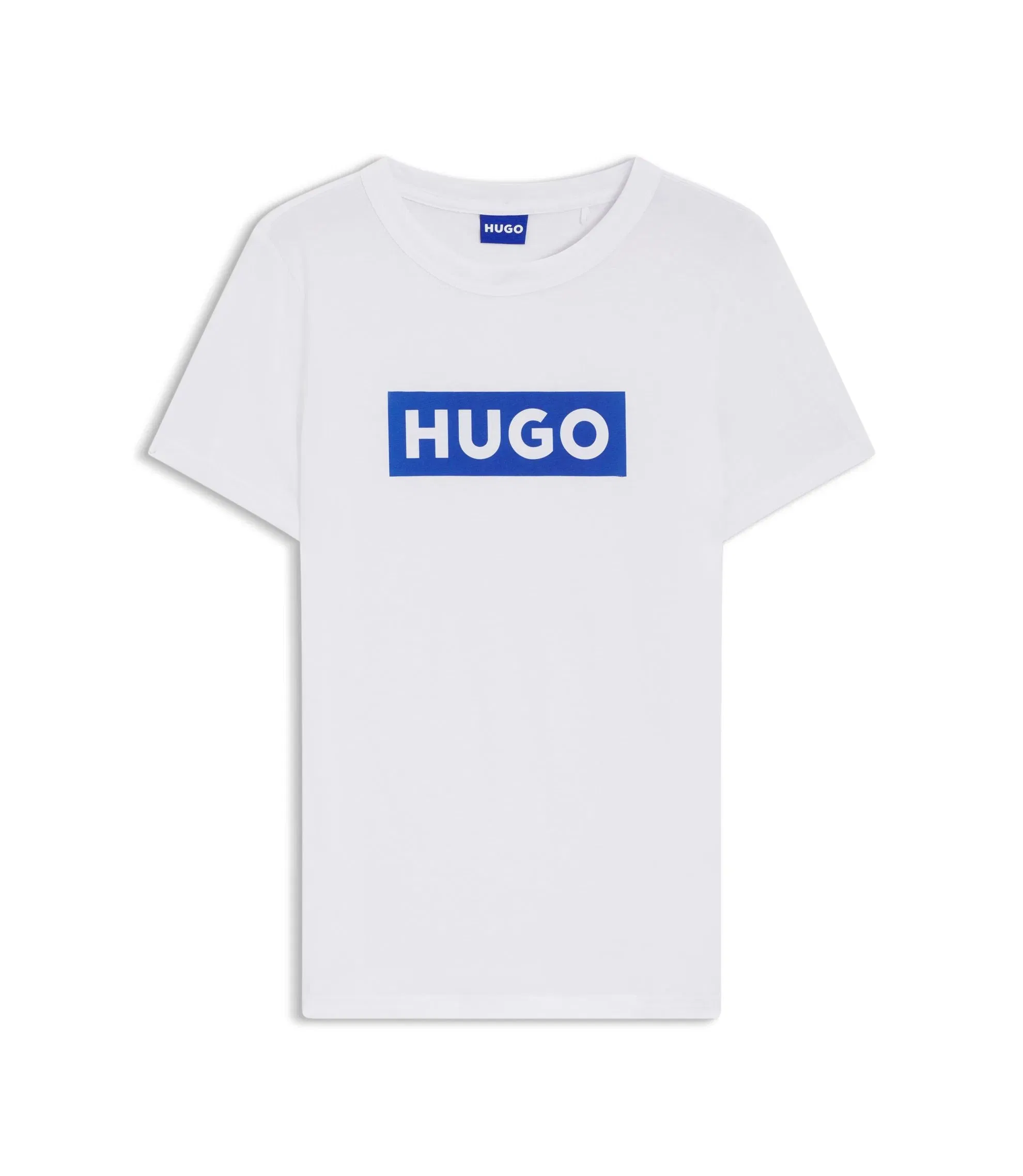 Hugo Slim Fit T-Shirt In Cotton With Blue Boxed Logo White Women's