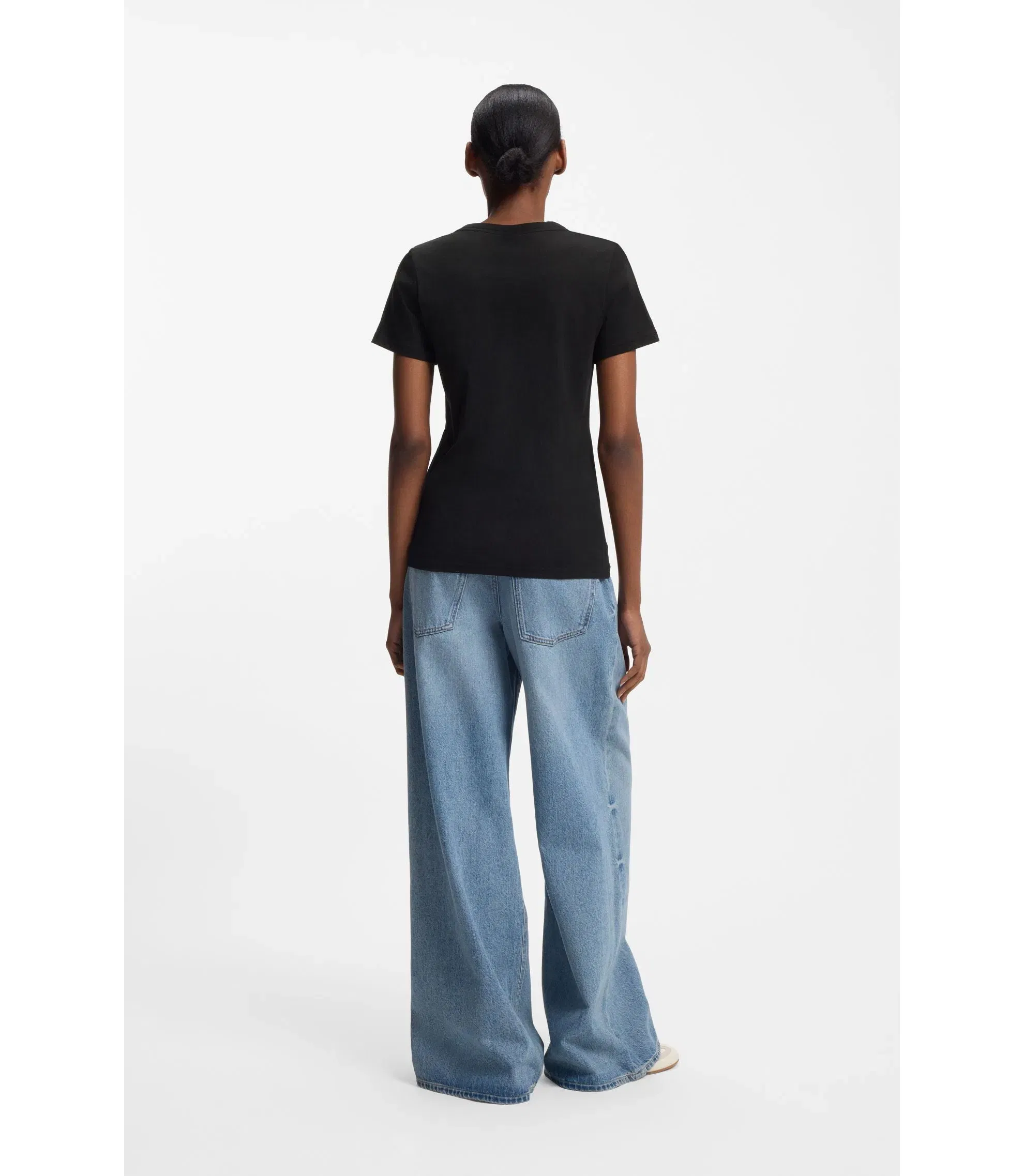 Hugo Slim Fit T-Shirt In Cotton With Blue Boxed Logo Black Women's