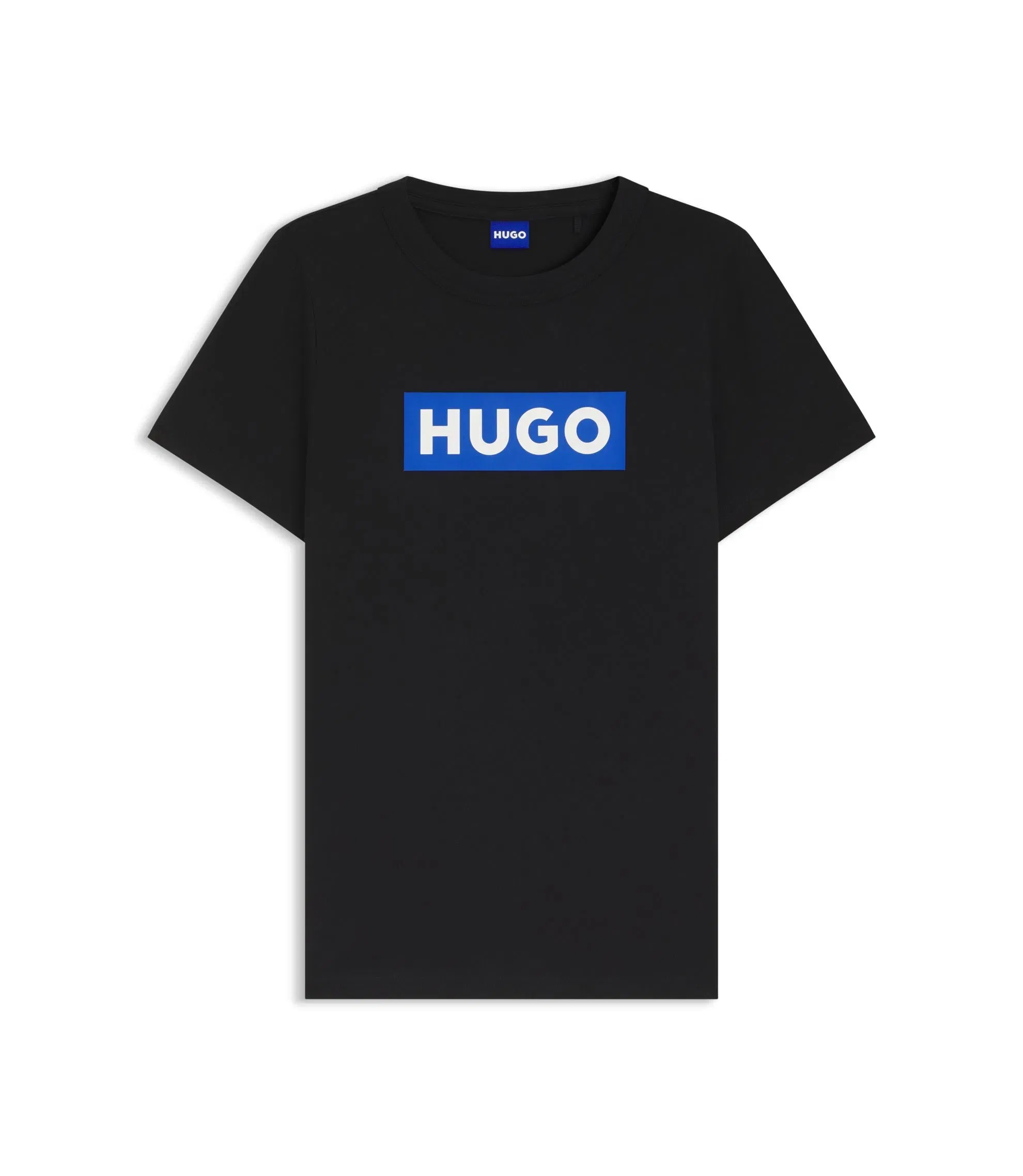 Hugo Slim Fit T-Shirt In Cotton With Blue Boxed Logo Black Women's
