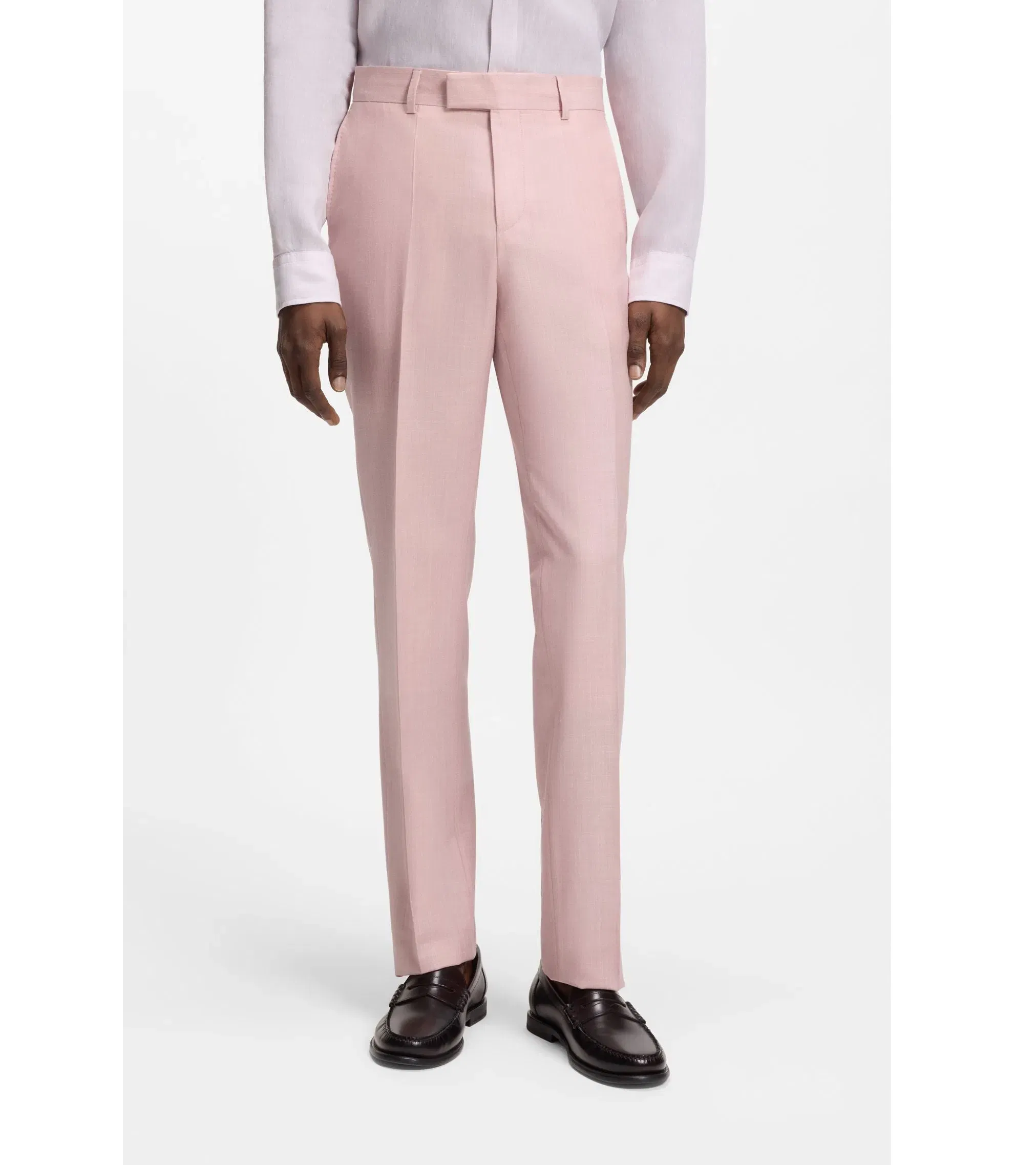 Boss Slim Fit Trousers In Virgin Wool Silk And Linen Light Pink
