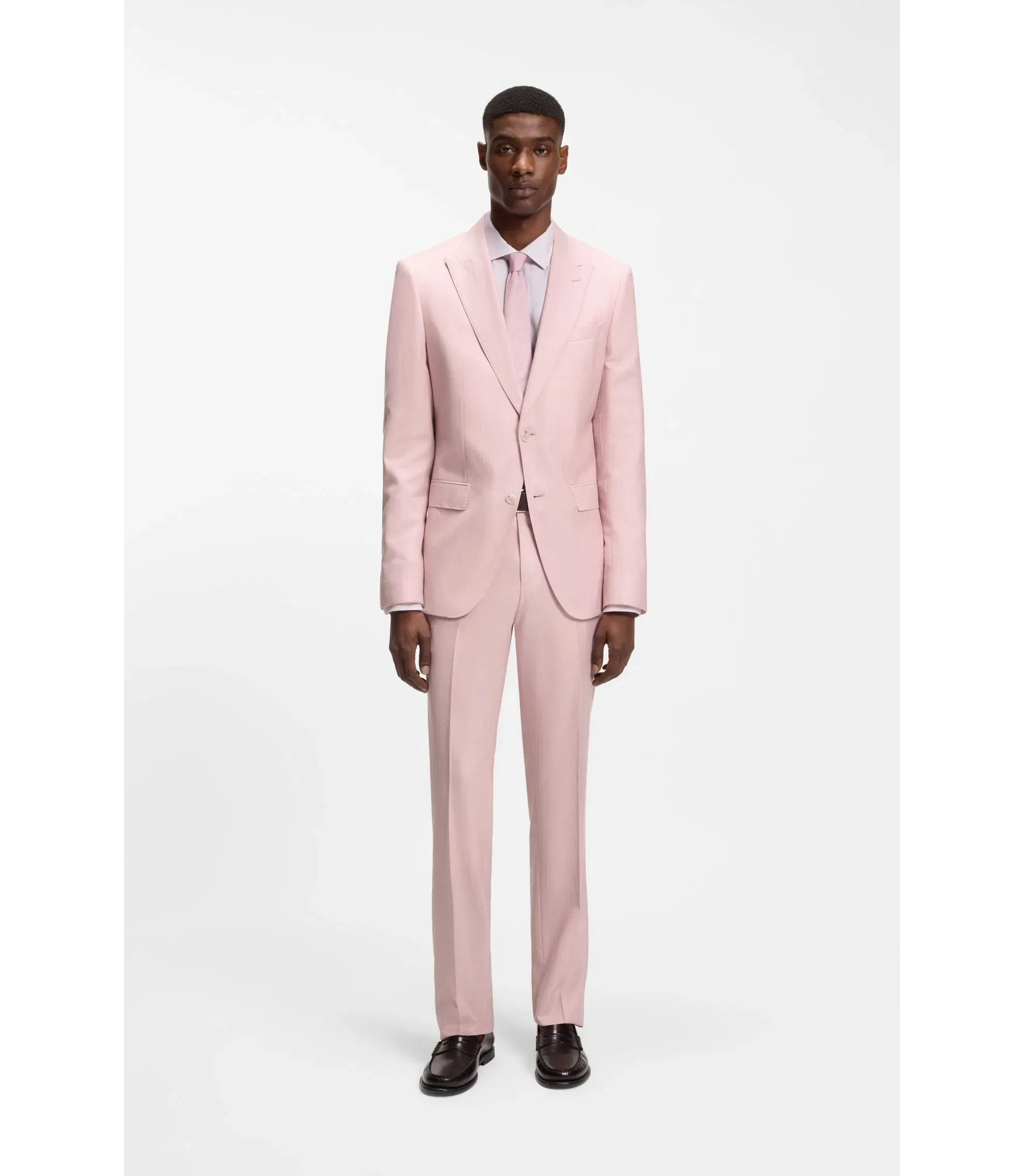 Boss Slim Fit Trousers In Virgin Wool Silk And Linen Light Pink