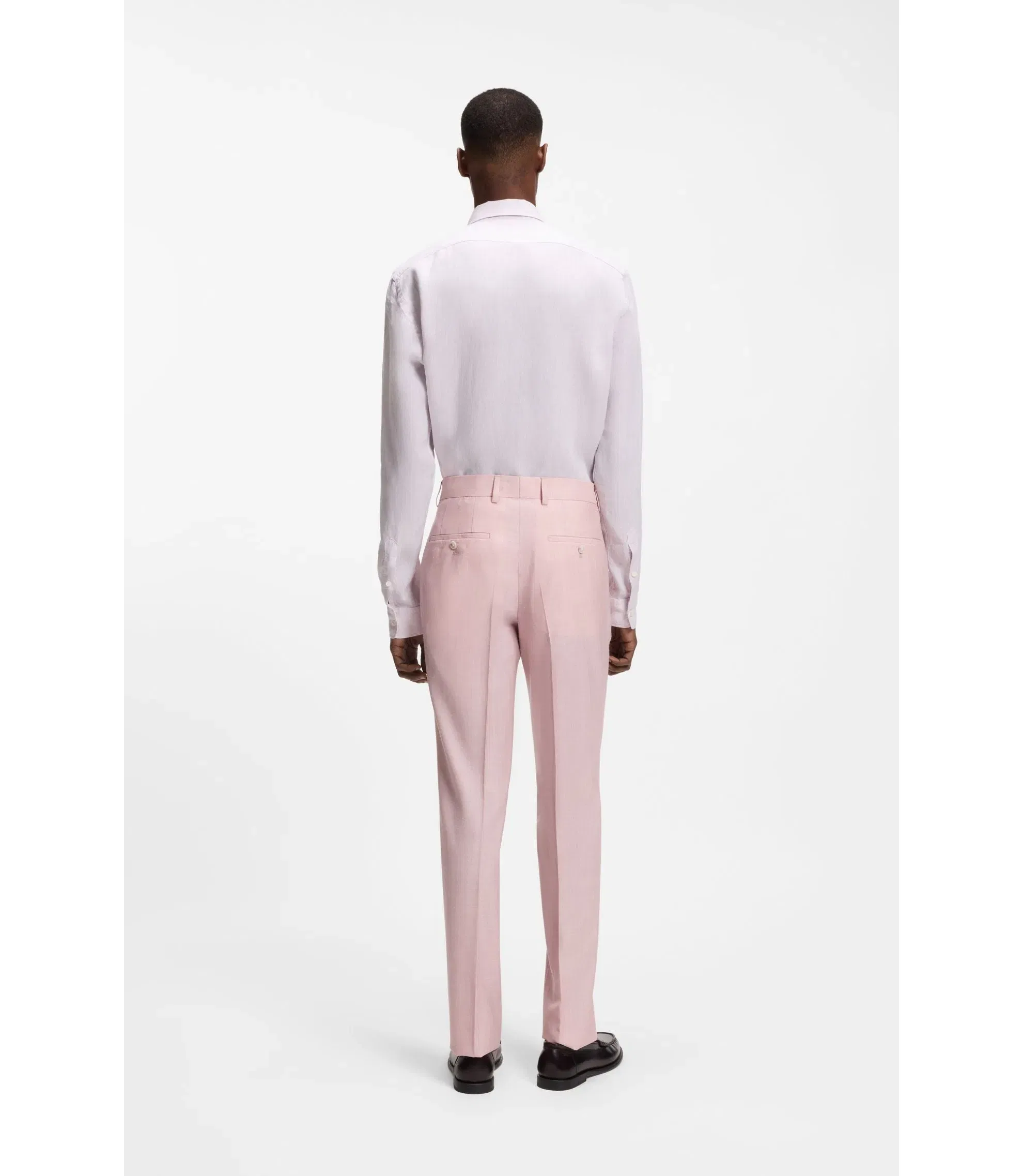 Boss Slim Fit Trousers In Virgin Wool Silk And Linen Light Pink