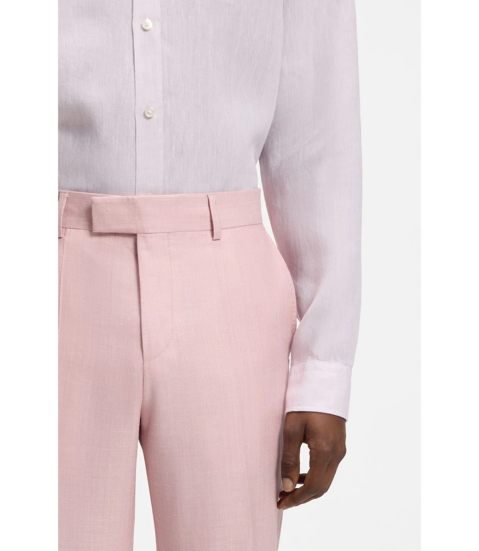Boss Slim Fit Trousers In Virgin Wool Silk And Linen Light Pink