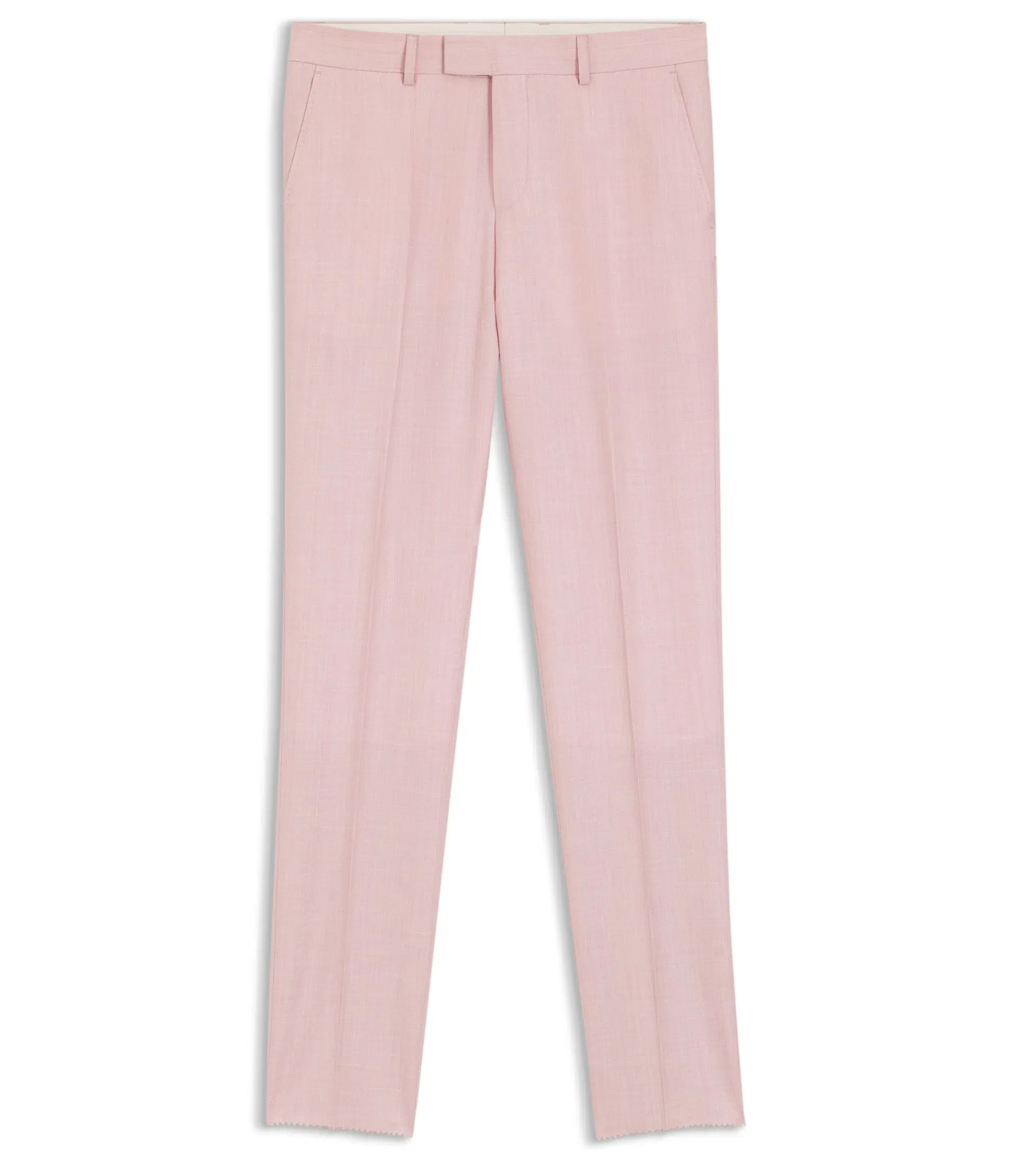 Boss Slim Fit Trousers In Virgin Wool Silk And Linen Light Pink