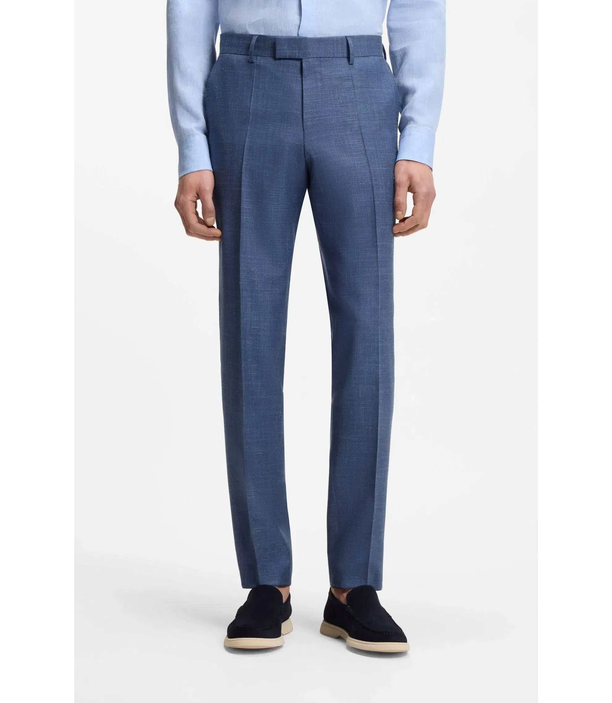 Boss Slim Fit Trousers In Virgin Wool Silk And Linen Light Blue