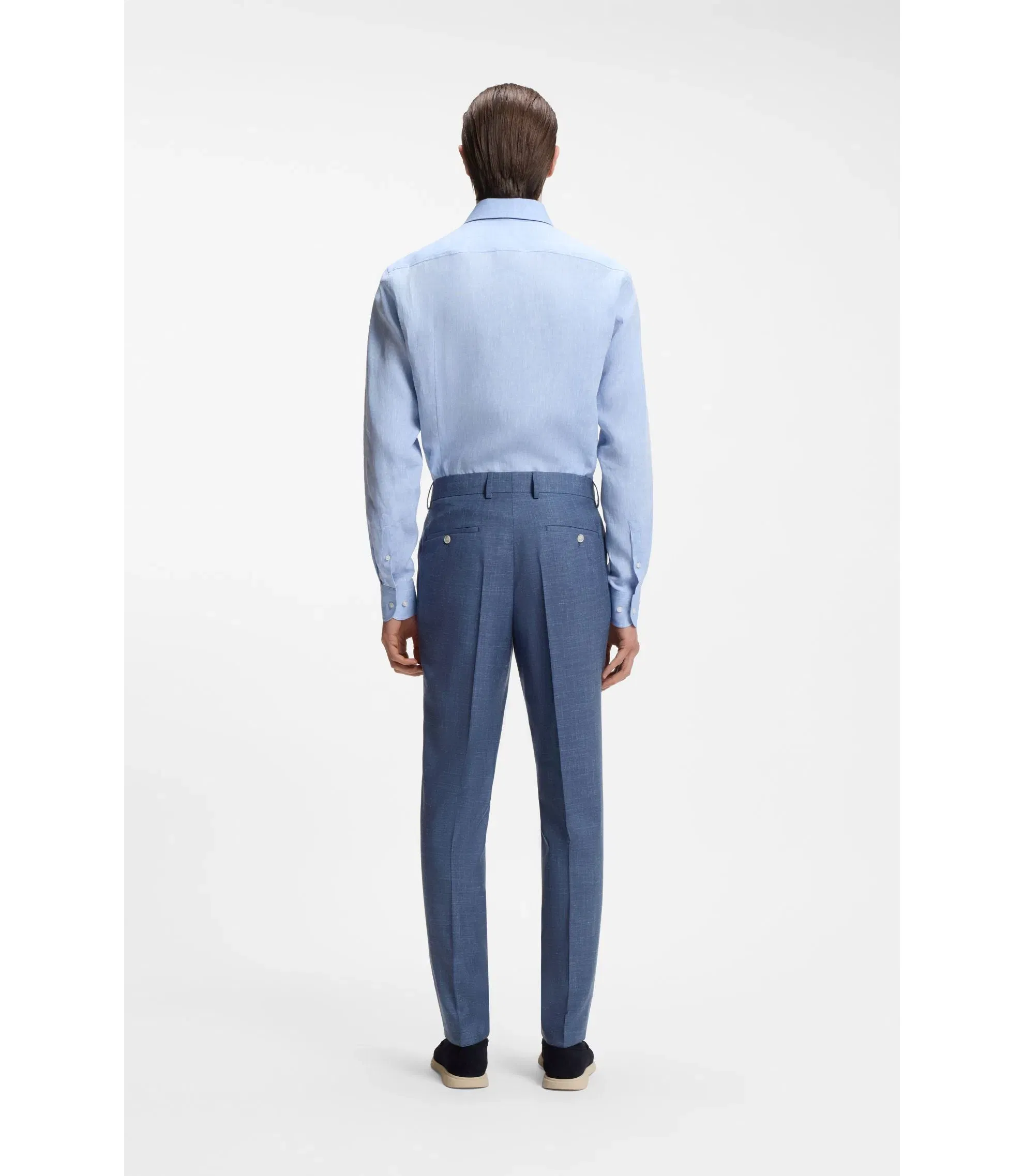 Boss Slim Fit Trousers In Virgin Wool Silk And Linen Light Blue