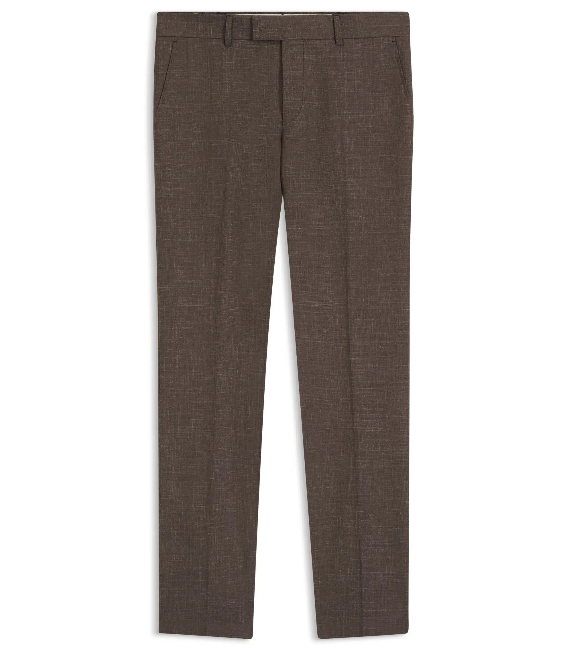 Boss Slim Fit Trousers In Virgin Wool Silk And Linen Dark Brown