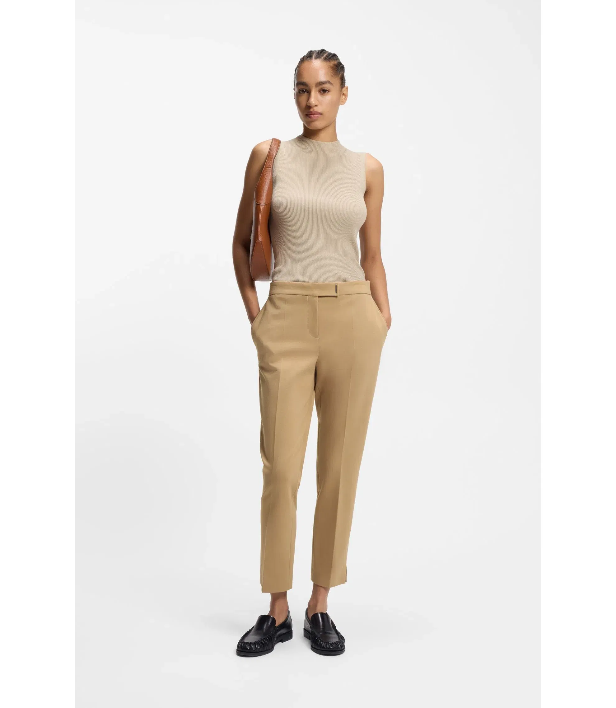 Boss Slim Fit Trousers In Stretch Jersey Light Beige Women's