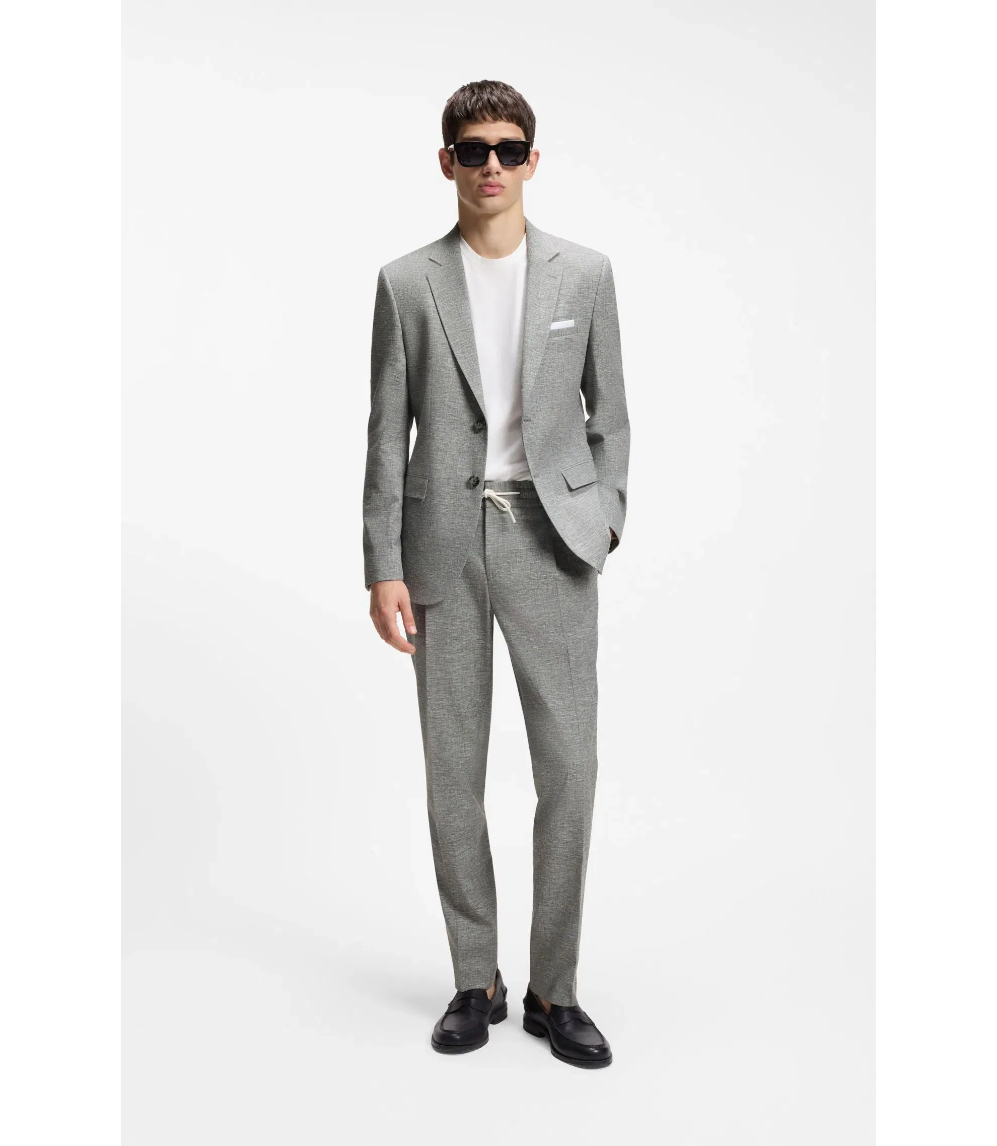 Hugo Slim Fit Trousers In Performance Sharkskin Dark Grey