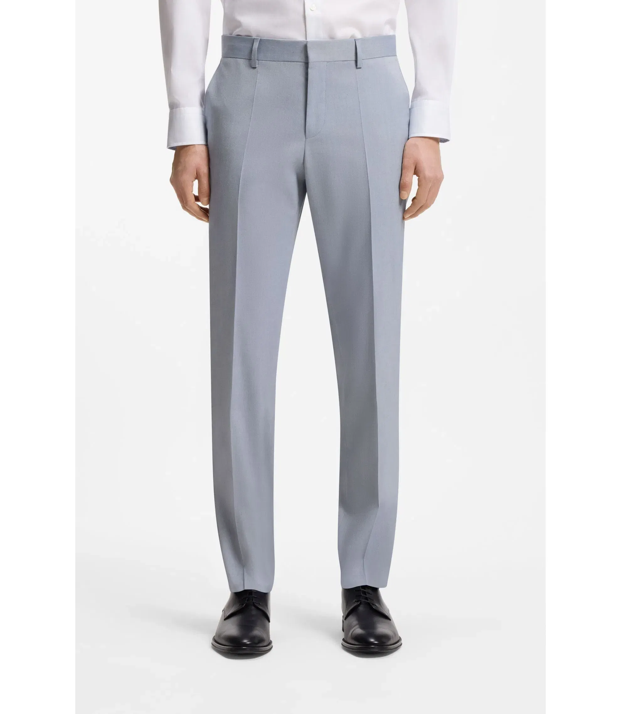 Boss Slim Fit Trousers In Patterned Stretch Chiffon Light Blue