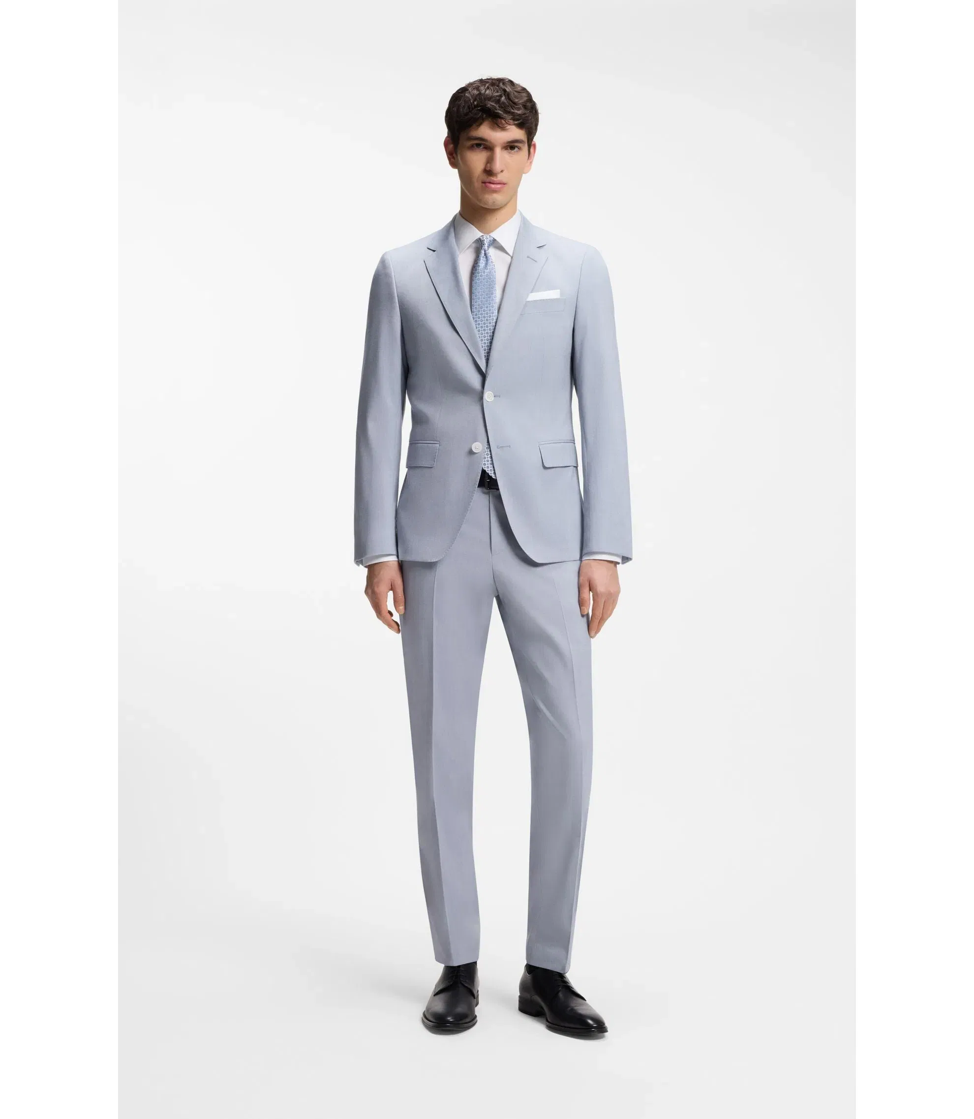 Boss Slim Fit Trousers In Patterned Stretch Chiffon Light Blue