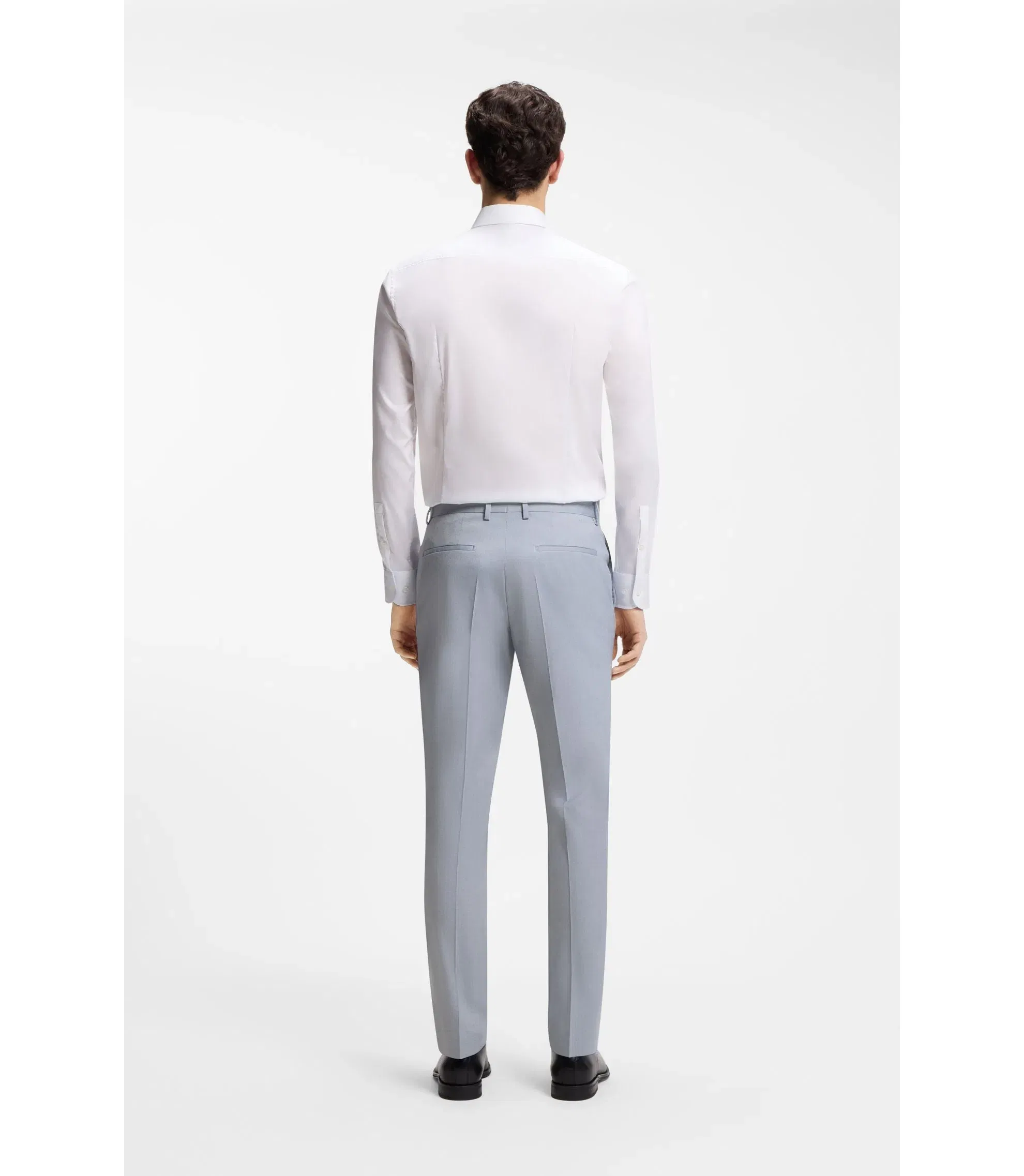 Boss Slim Fit Trousers In Patterned Stretch Chiffon Light Blue