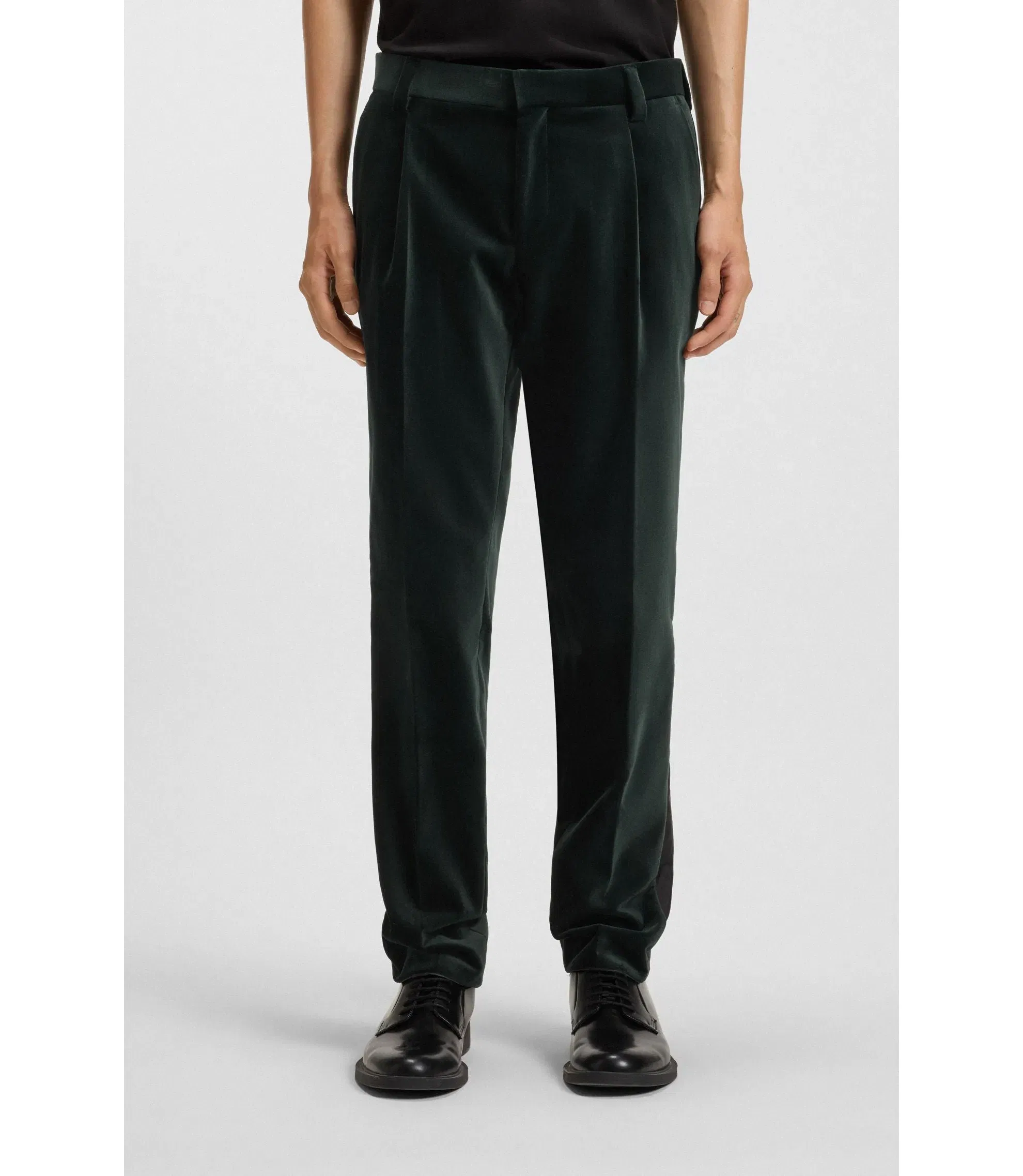 Hugo Slim Fit Trousers In Cotton Velvet Light Green