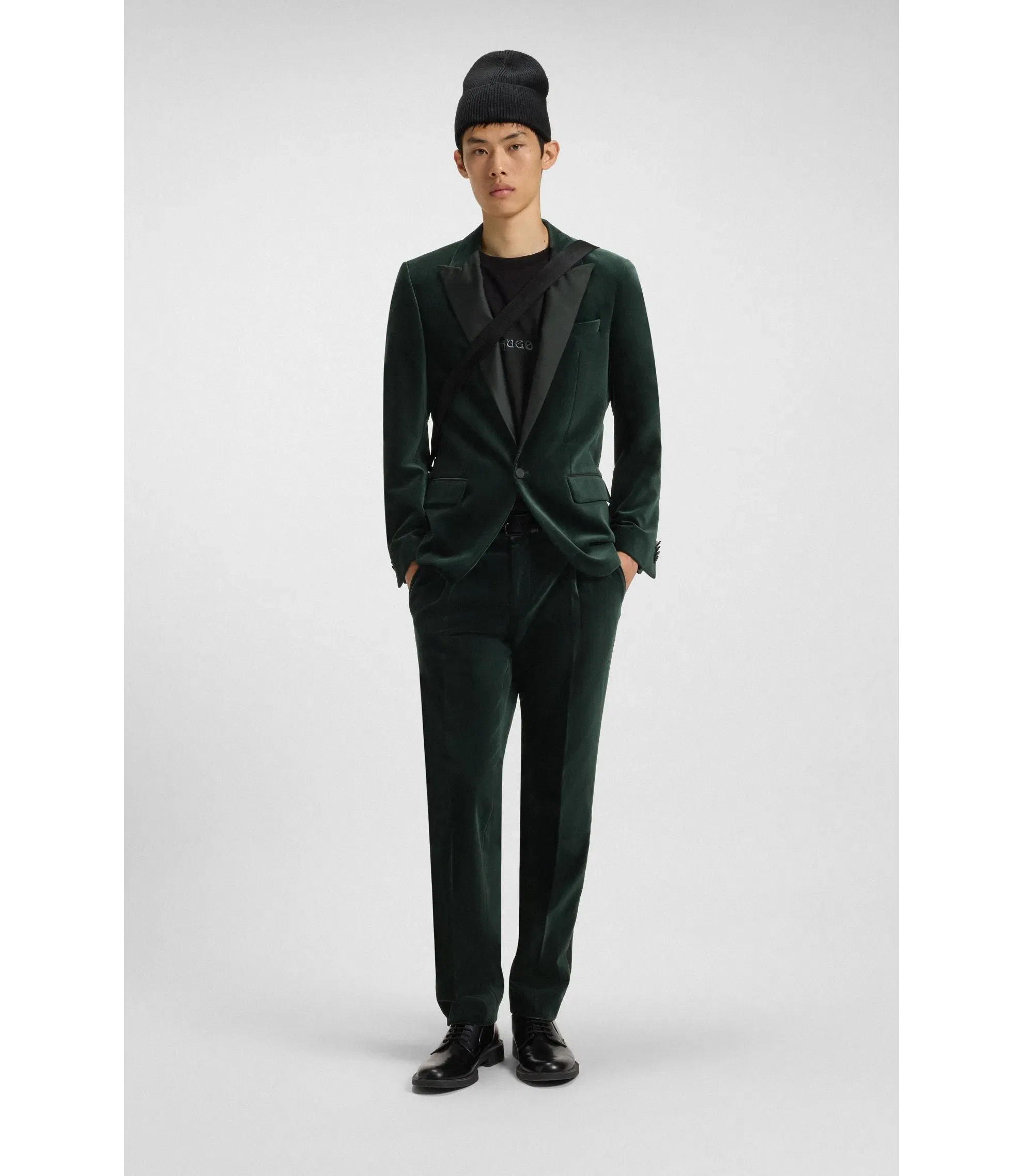 Hugo Slim Fit Trousers In Cotton Velvet Light Green