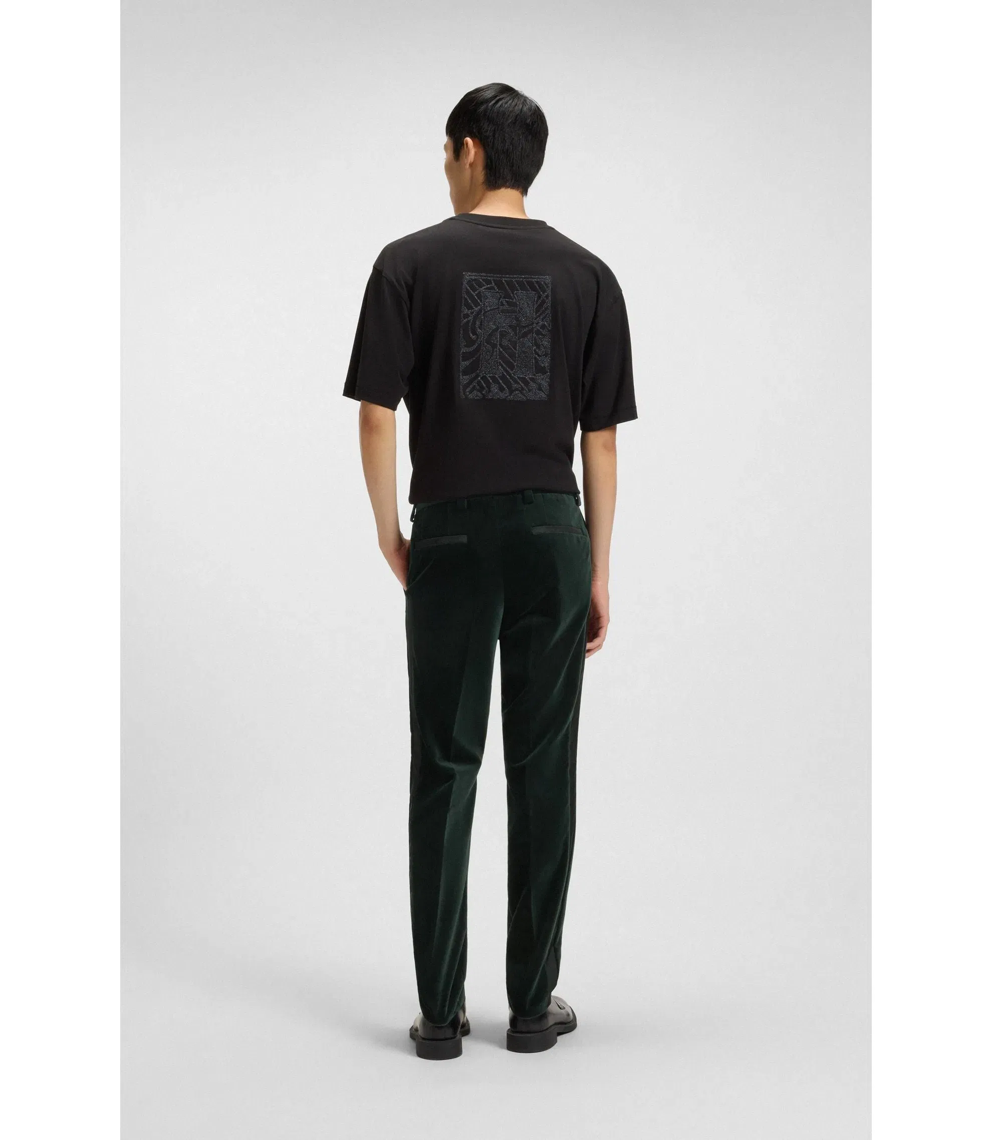 Hugo Slim Fit Trousers In Cotton Velvet Light Green