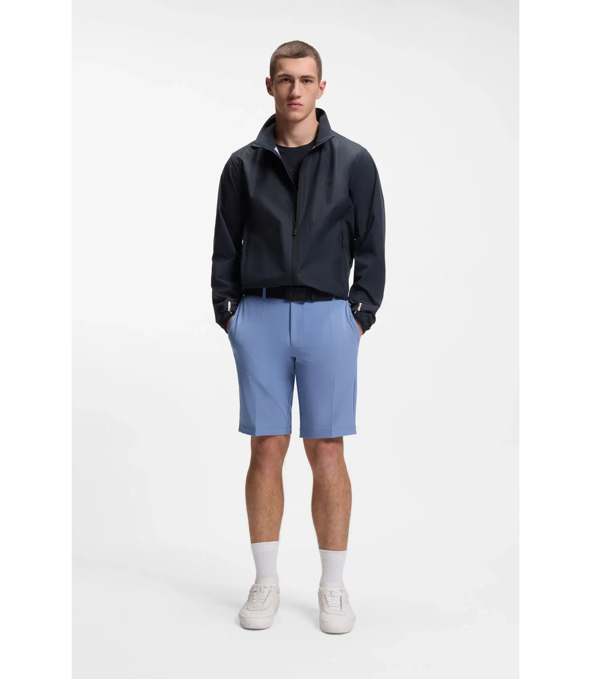 Boss Slim Fit Shorts In Water Repellent Stretch Fabric Light Blue