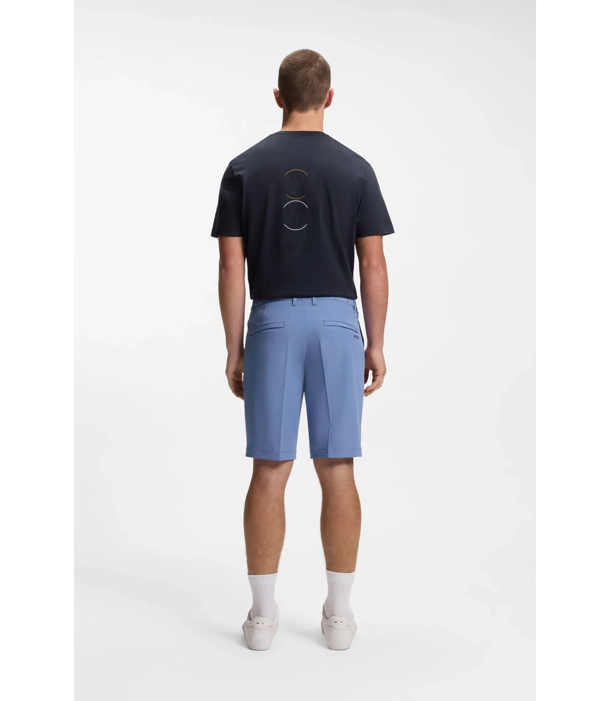 Boss Slim Fit Shorts In Water Repellent Stretch Fabric Light Blue
