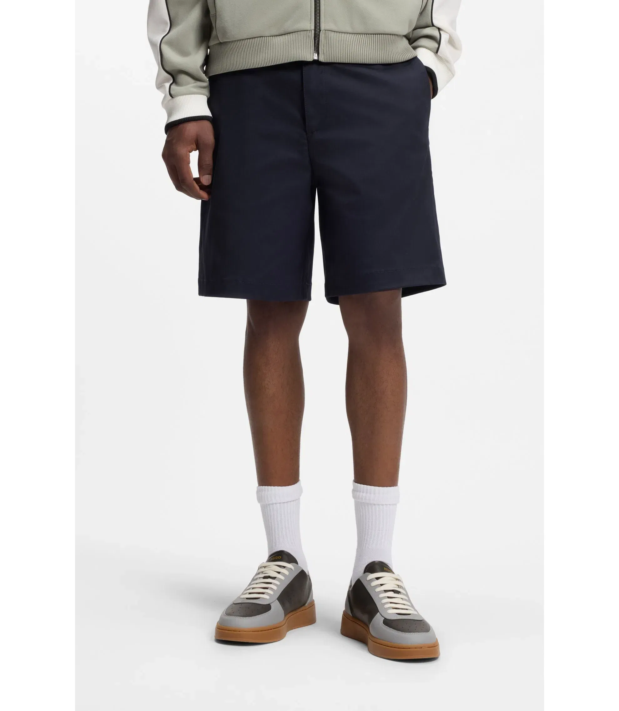 Hugo Slim Fit Shorts In Mercerized Stretch Cotton Dark Blue