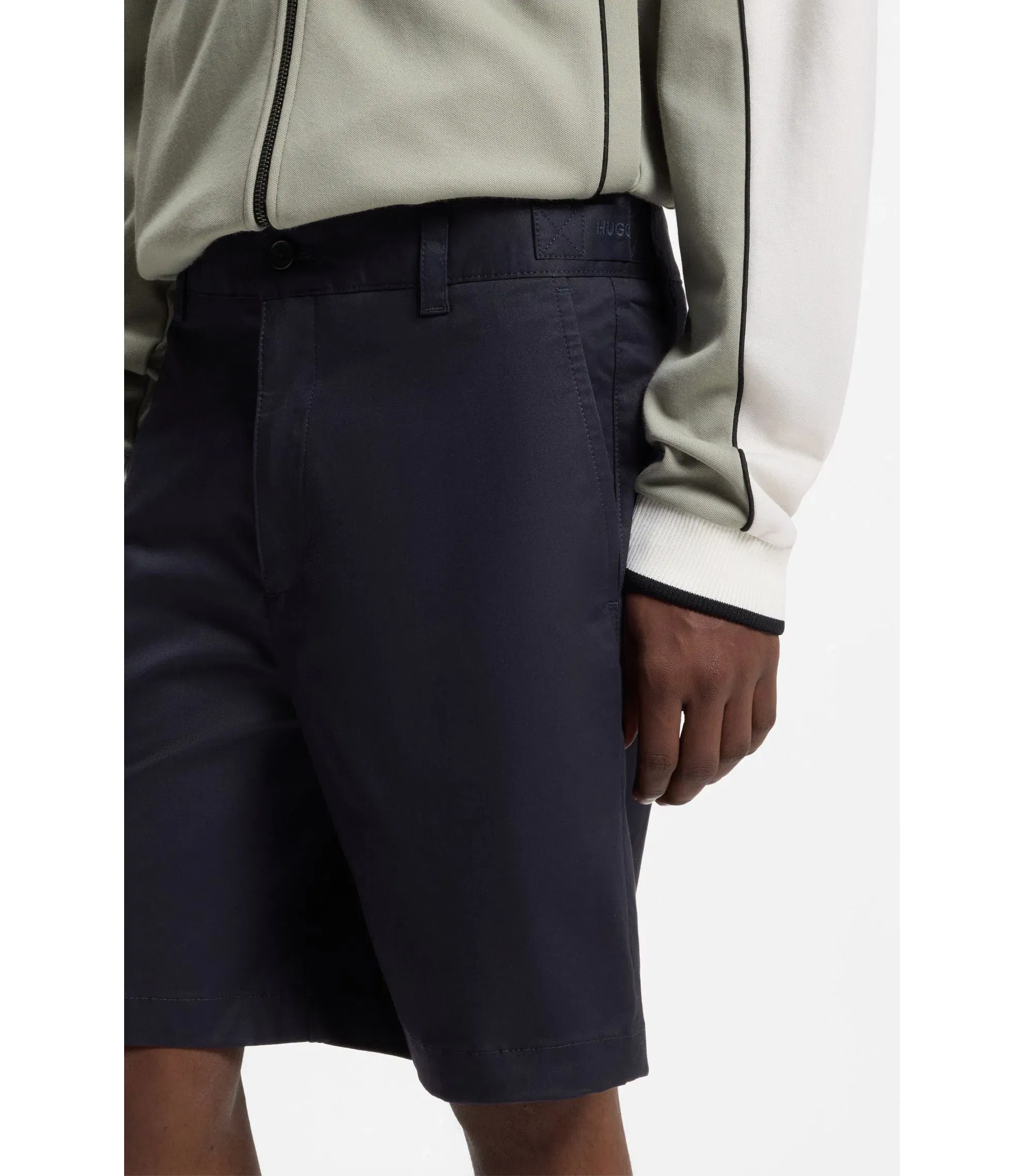 Hugo Slim Fit Shorts In Mercerized Stretch Cotton Dark Blue