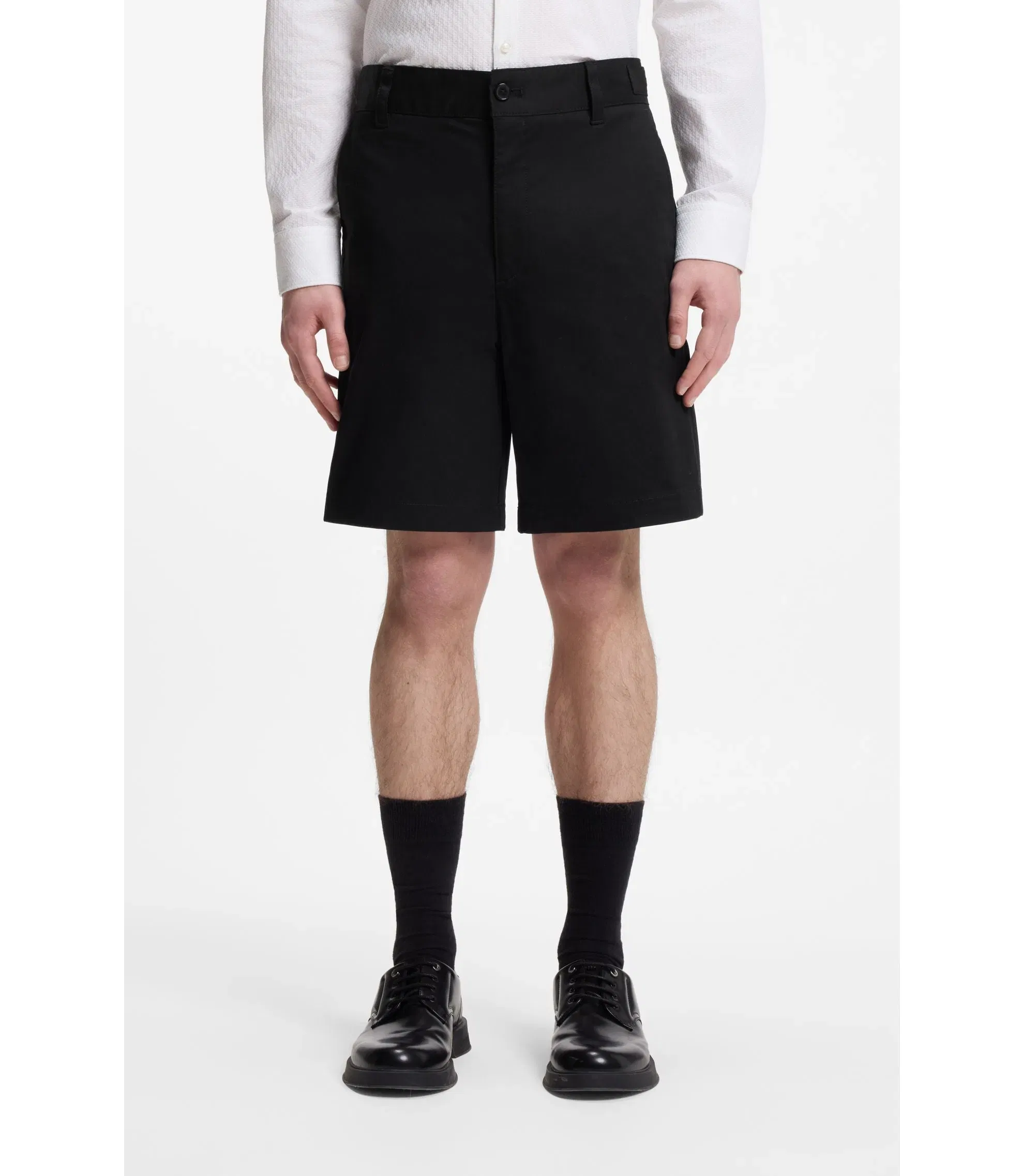 Hugo Slim Fit Shorts In Mercerized Stretch Cotton Black