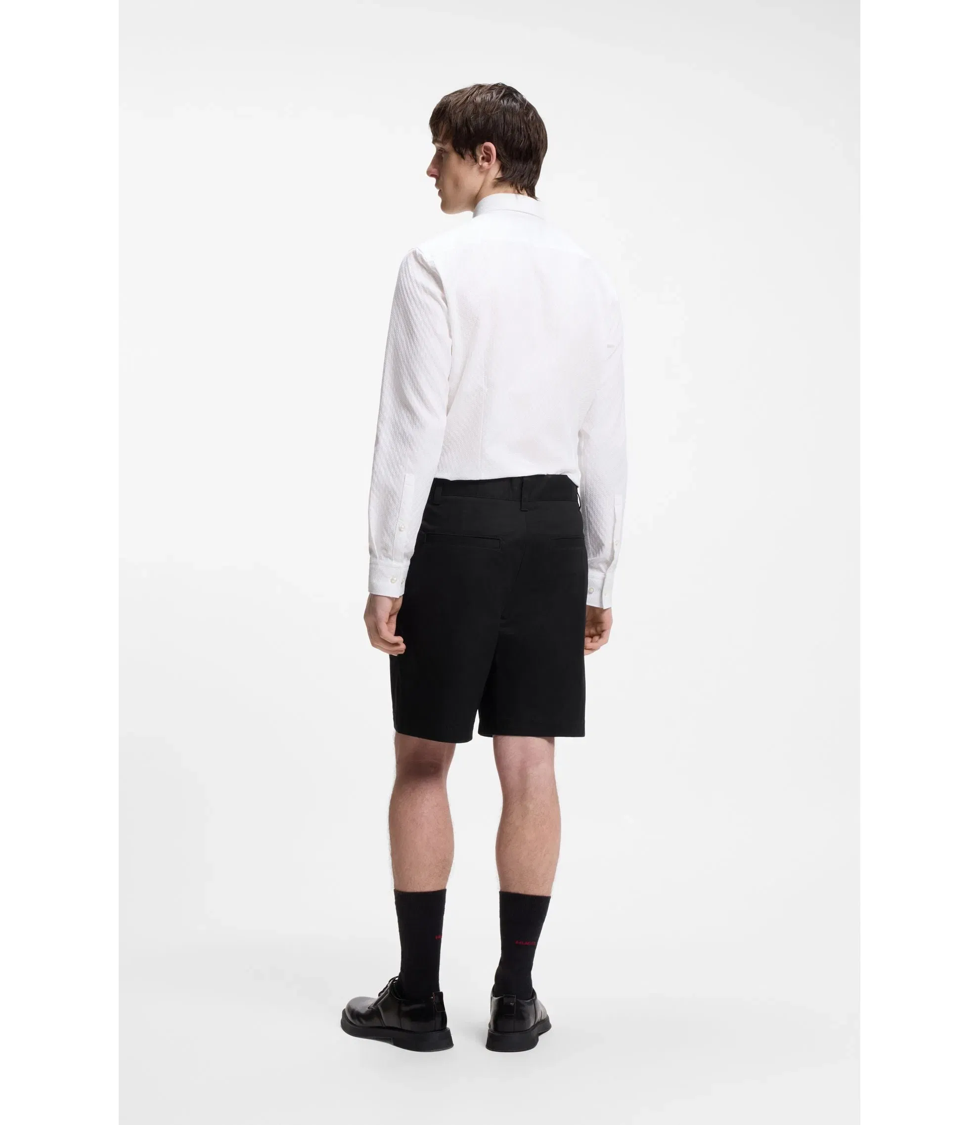 Hugo Slim Fit Shorts In Mercerized Stretch Cotton Black