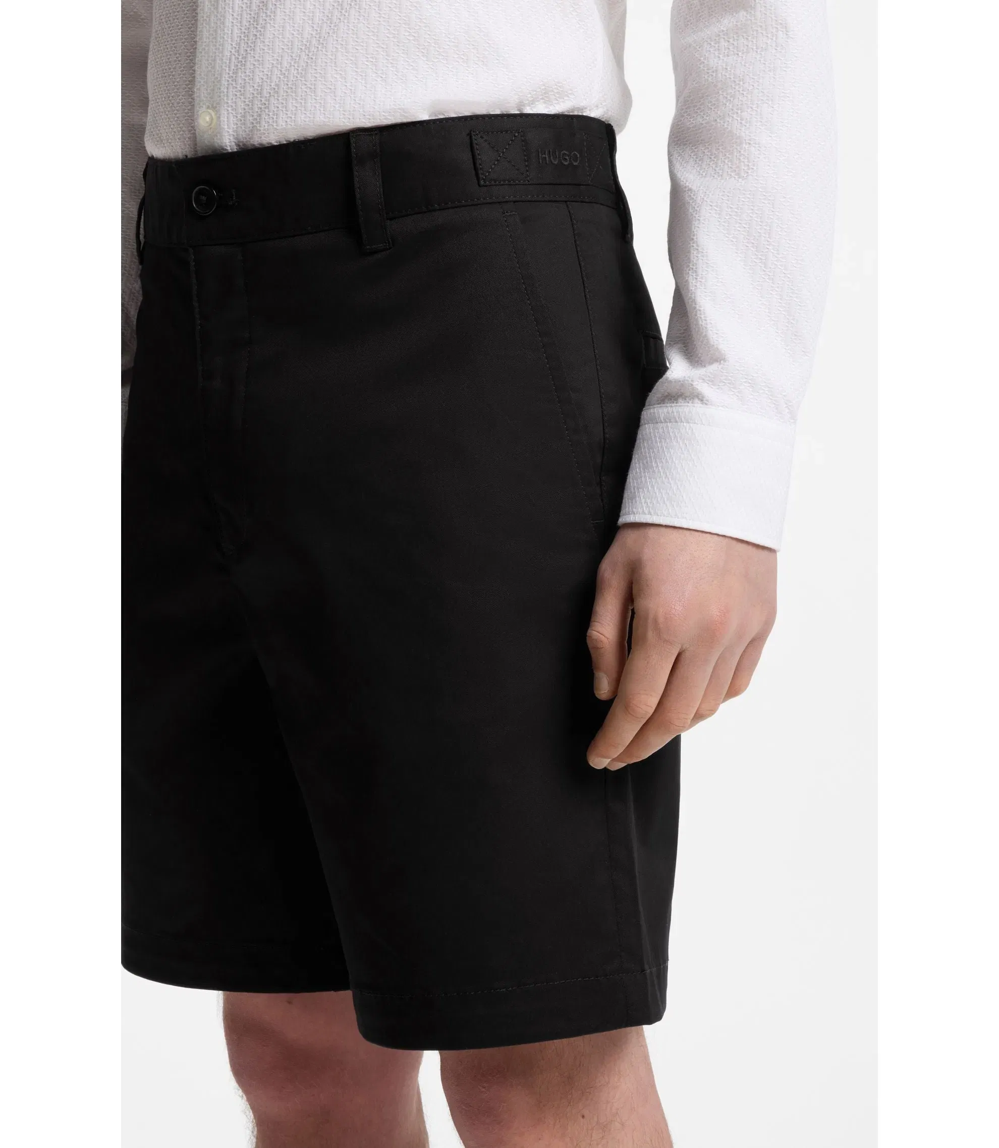 Hugo Slim Fit Shorts In Mercerized Stretch Cotton Black