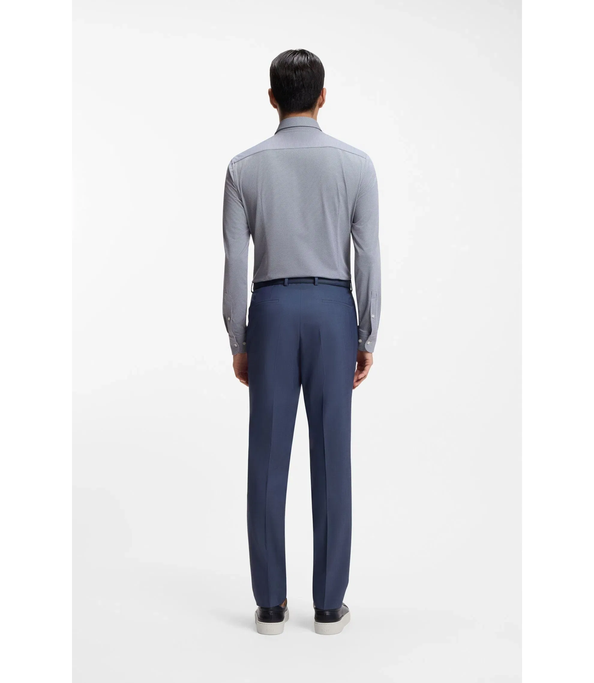 Boss Slim Fit Shirt In Structured Performance Stretch Fabric Dark Blue