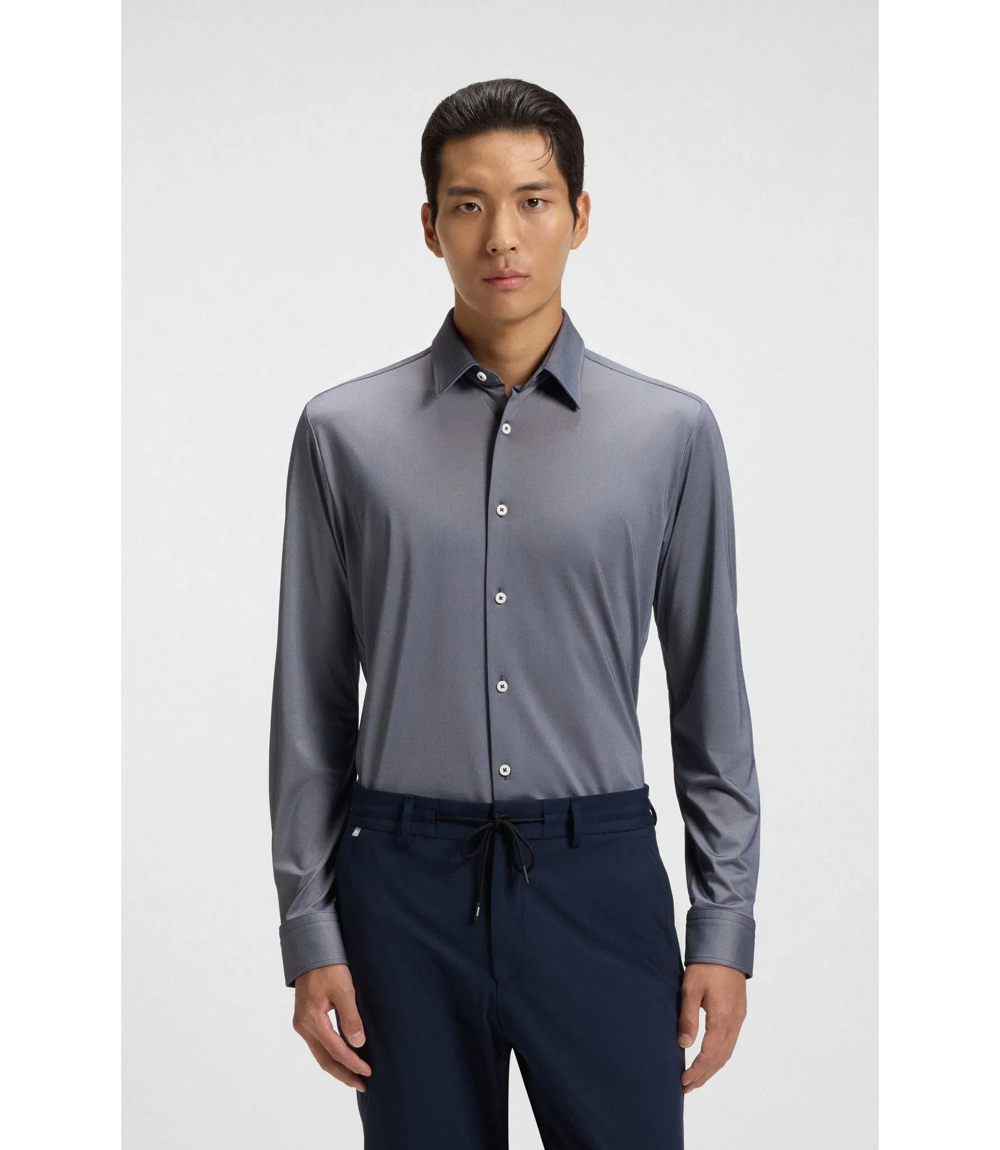 Boss Slim Fit Shirt In Structured Performance Stretch Fabric Grey