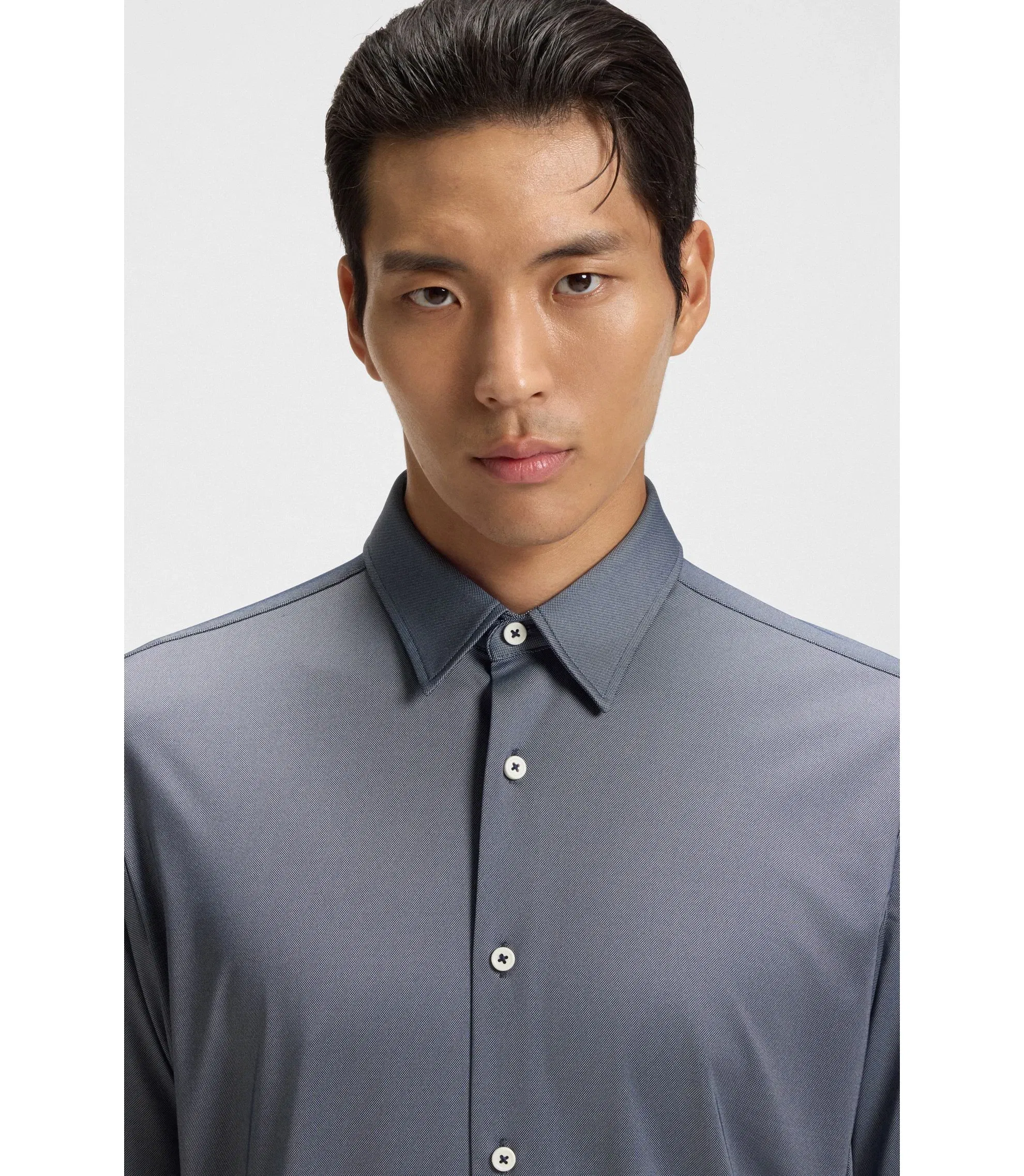 Boss Slim Fit Shirt In Structured Performance Stretch Fabric Grey