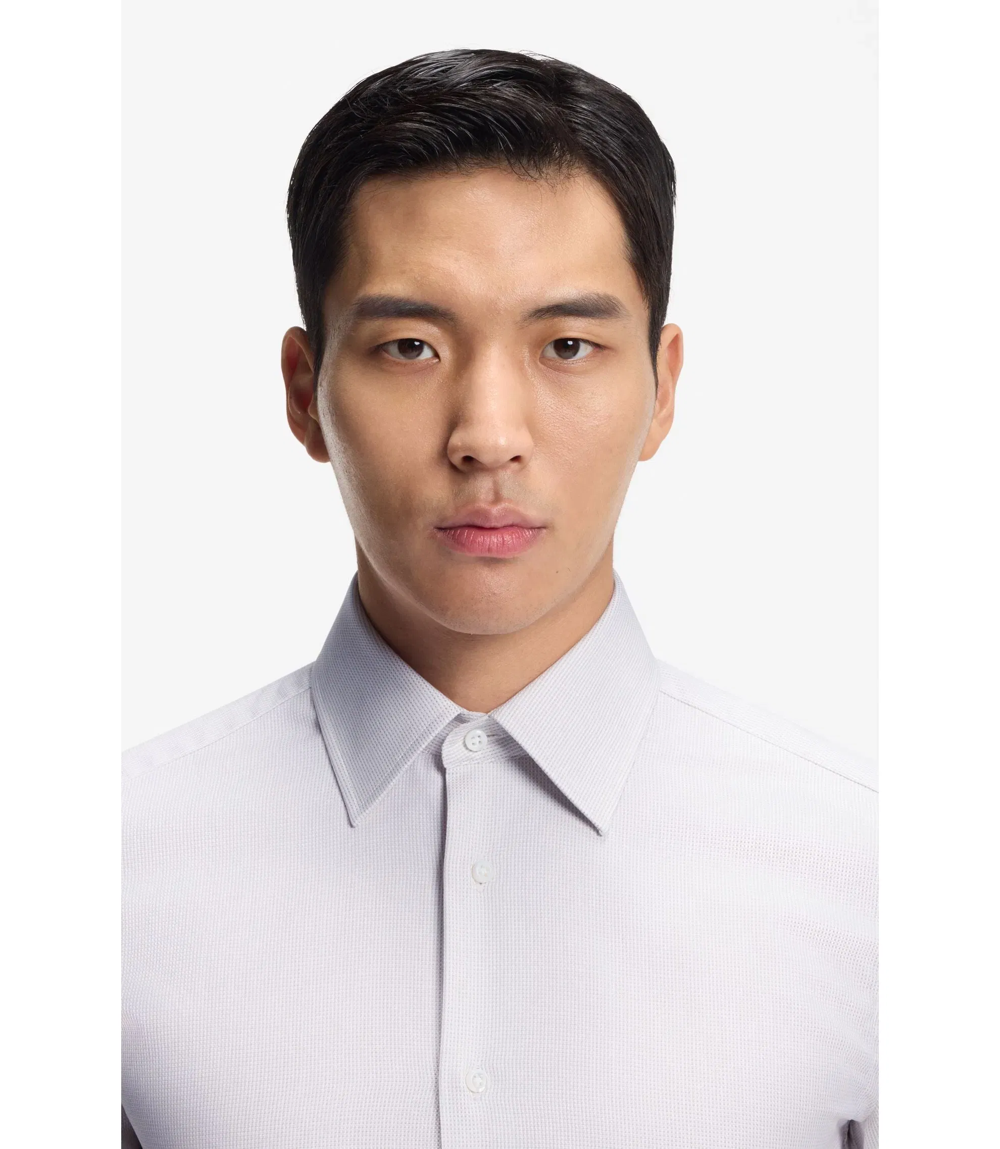 Boss Slim Fit Shirt In Structured Italian Made Cotton Khaki