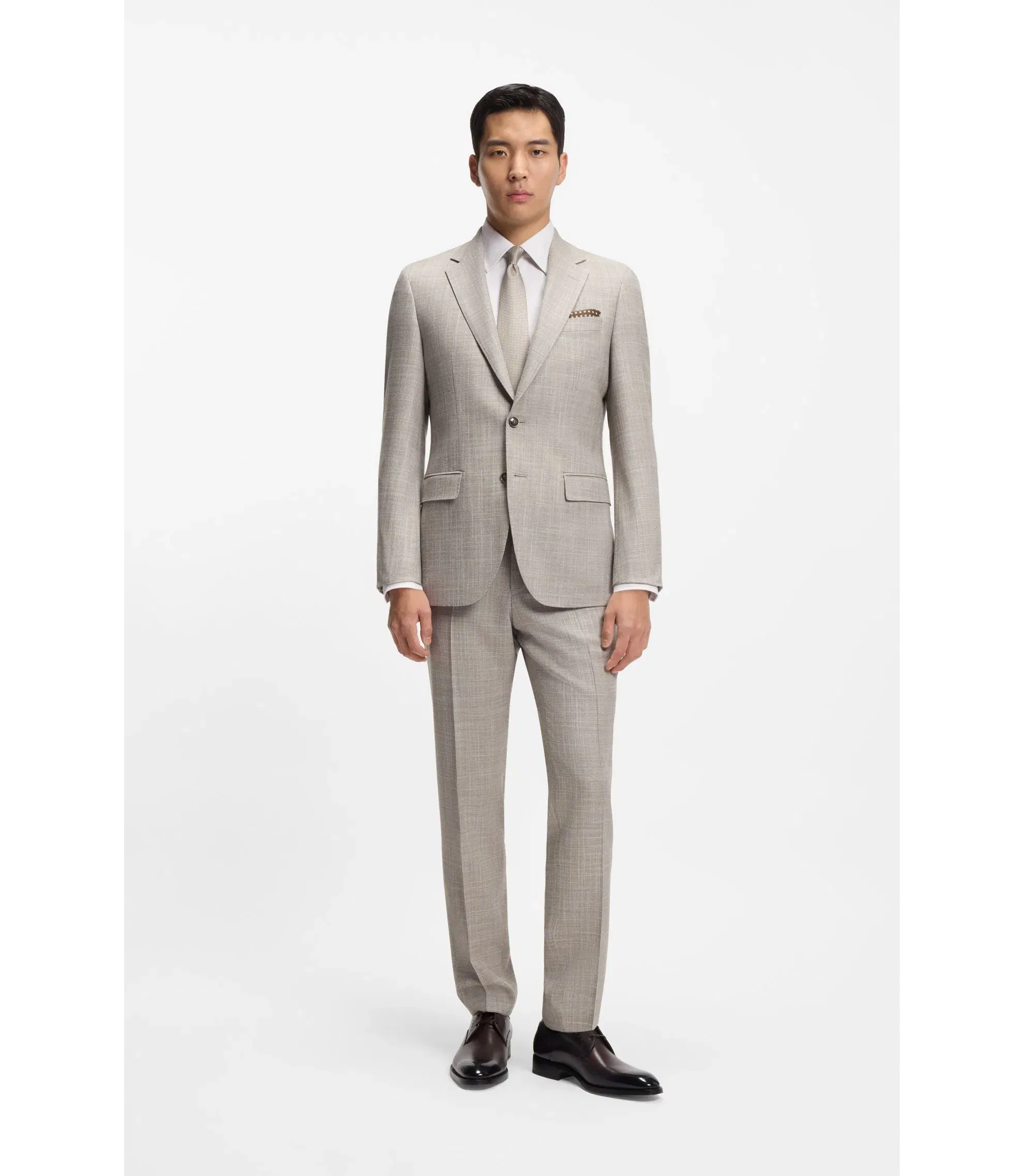 Boss Slim Fit Shirt In Structured Italian Made Cotton Khaki