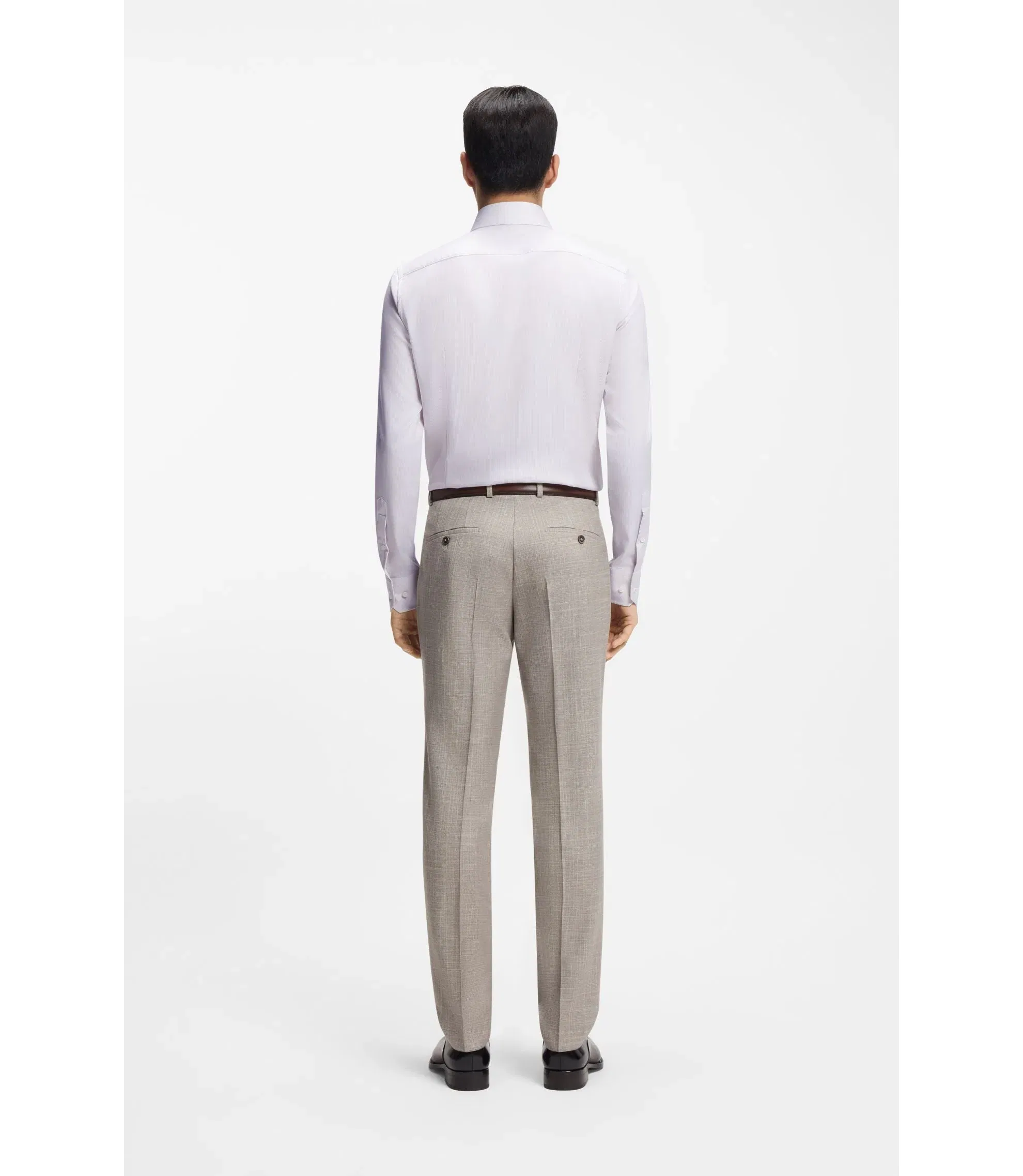 Boss Slim Fit Shirt In Structured Italian Made Cotton Khaki