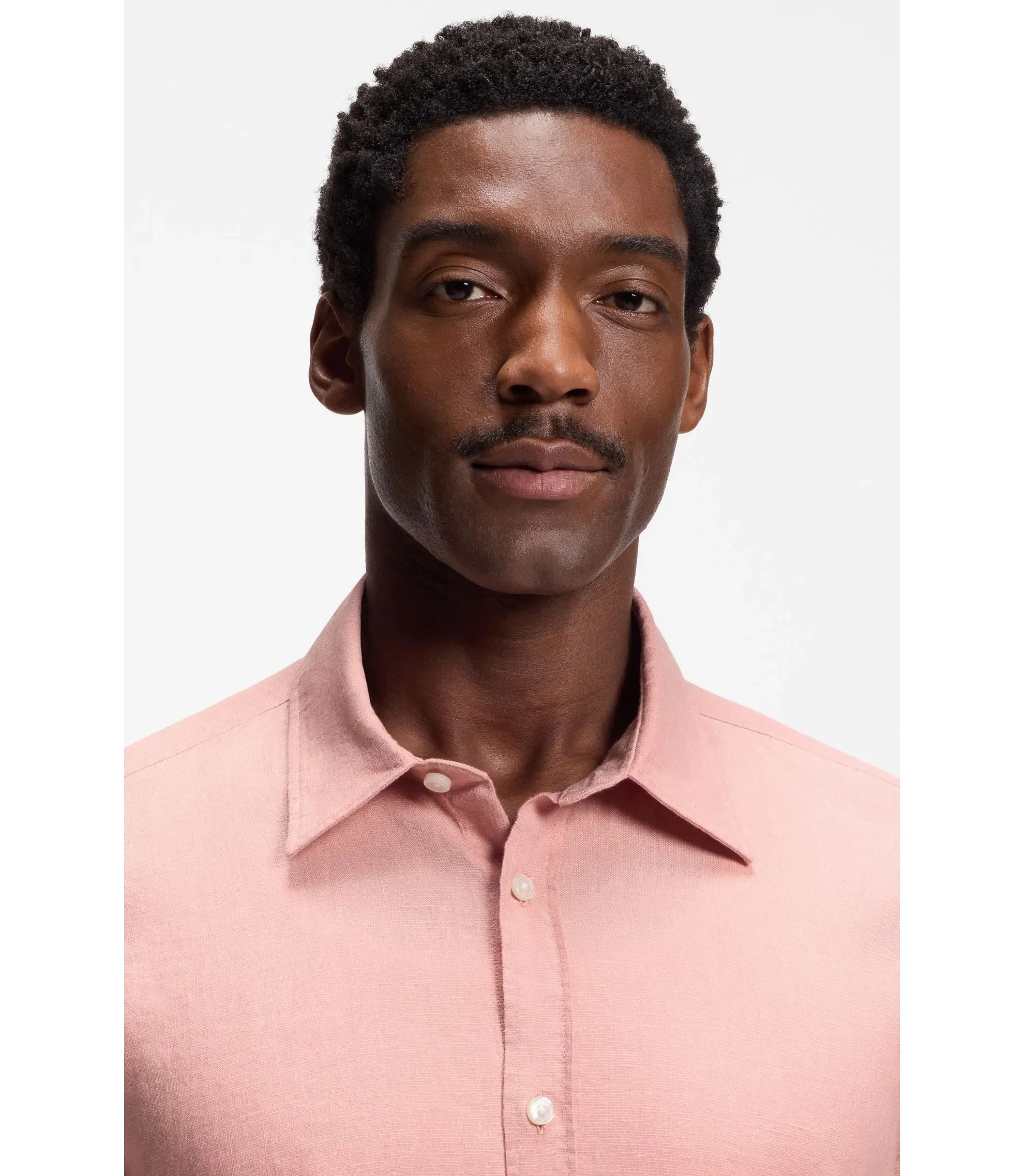 Boss Slim Fit Shirt In Stretch Linen Light Pink
