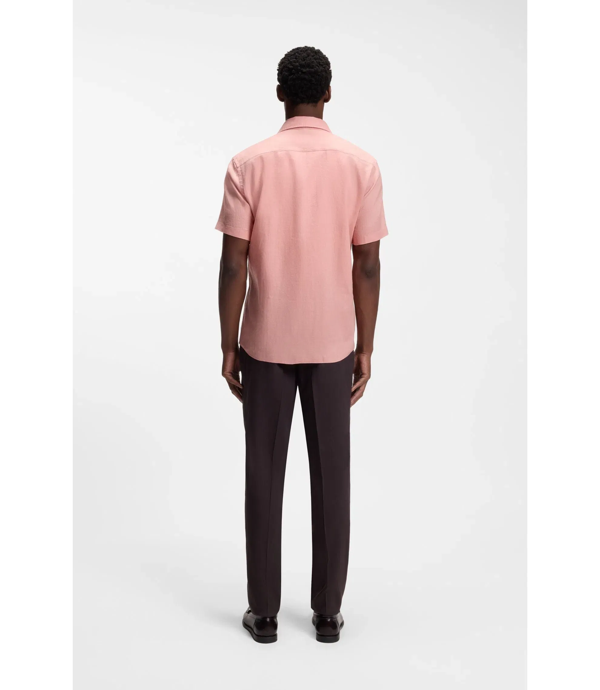 Boss Slim Fit Shirt In Stretch Linen Light Pink