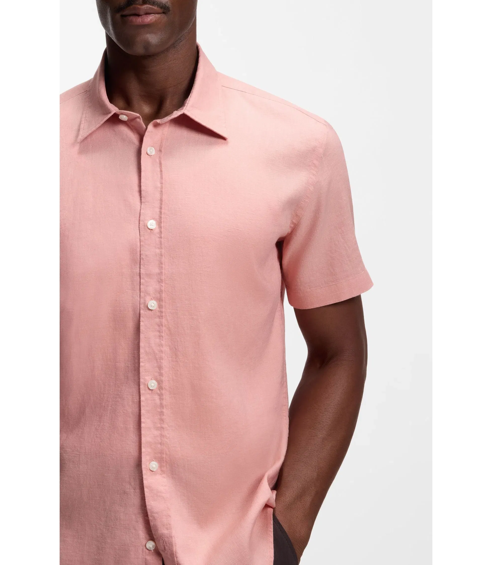 Boss Slim Fit Shirt In Stretch Linen Light Pink