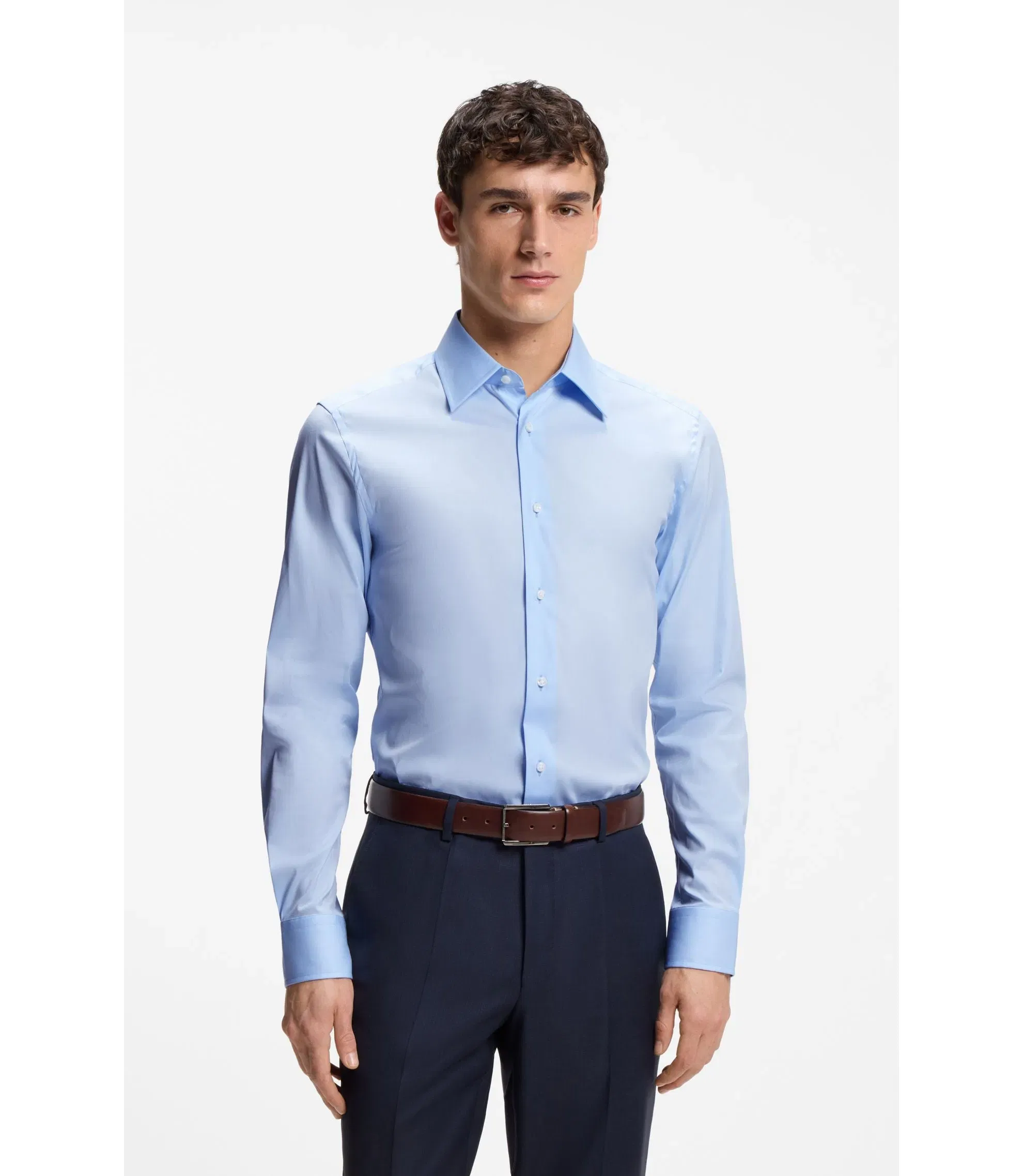 Boss Slim Fit Shirt In Stretch Cotton Blend Poplin Light Blue