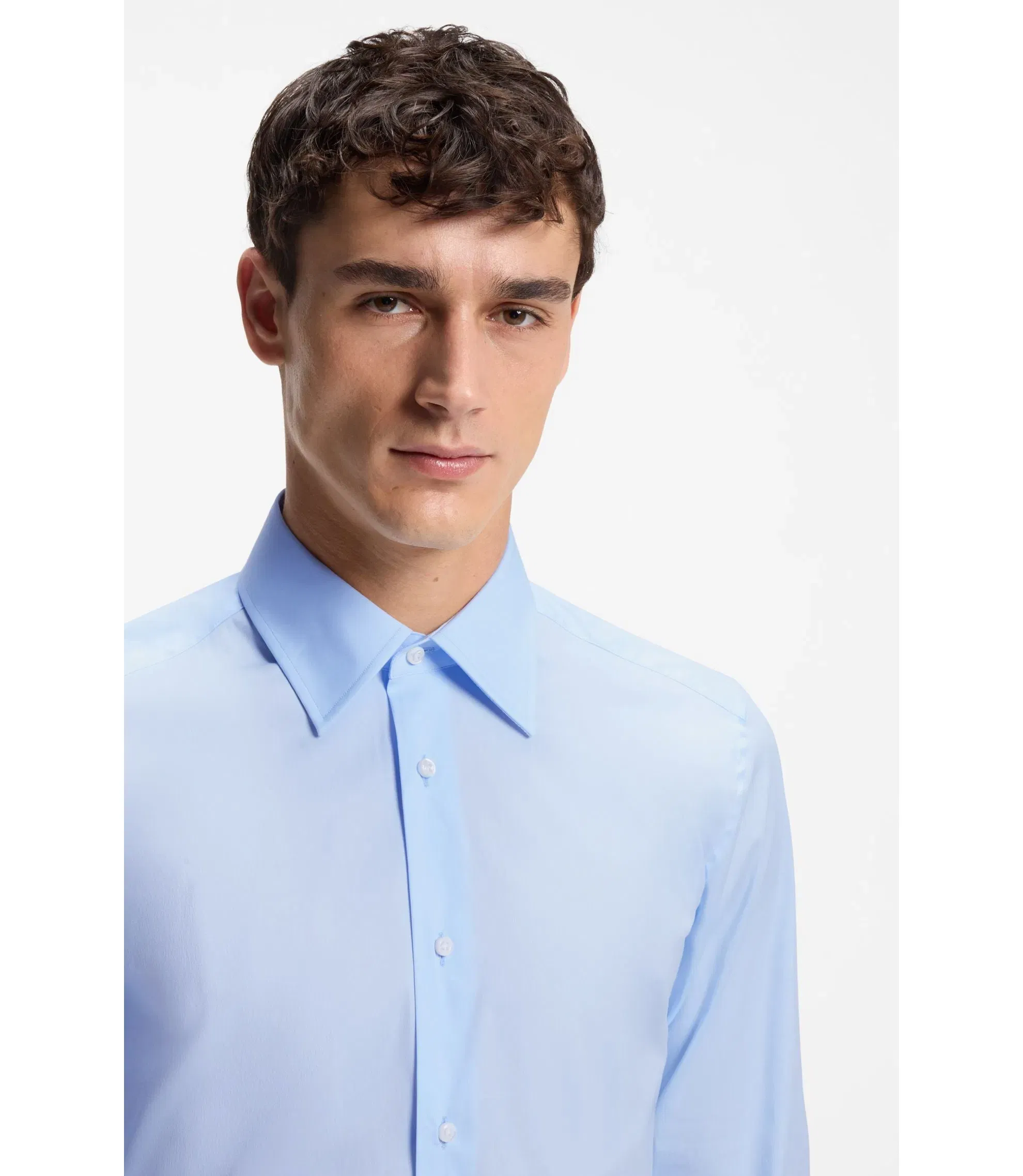 Boss Slim Fit Shirt In Stretch Cotton Blend Poplin Light Blue