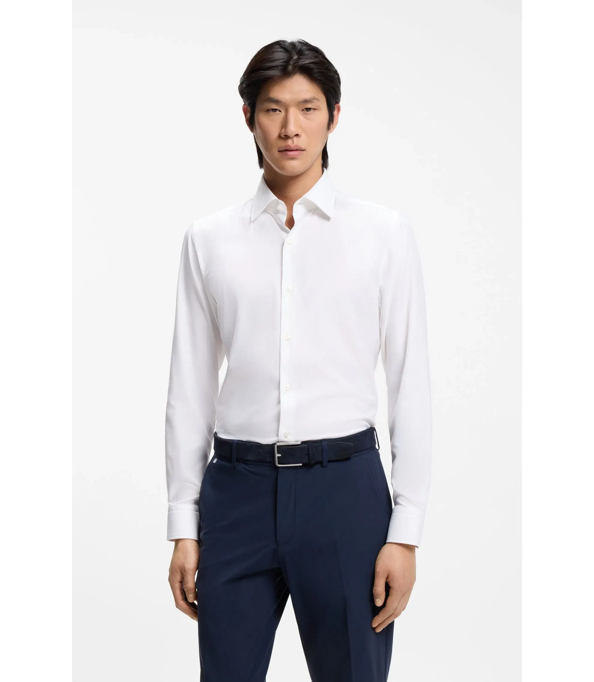 Boss Slim Fit Shirt In Performance Stretch Twill White