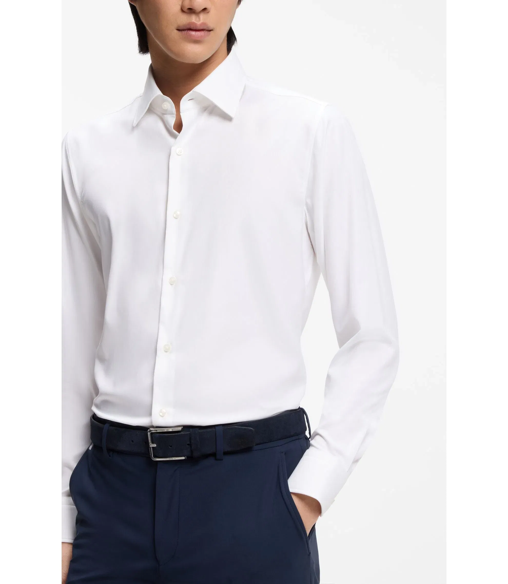 Boss Slim Fit Shirt In Performance Stretch Twill White