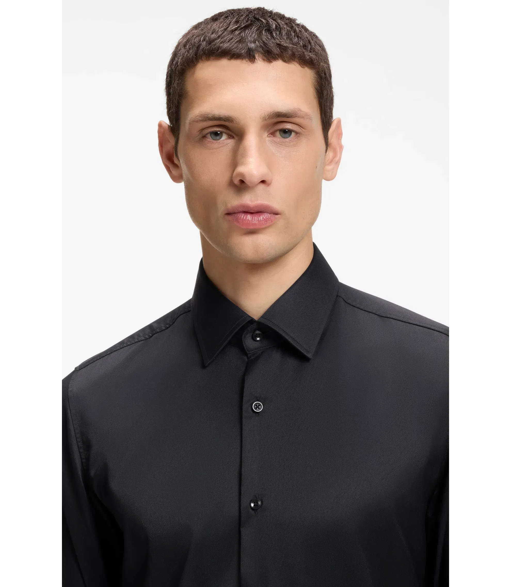 Boss Slim Fit Shirt In Performance Stretch Twill Black
