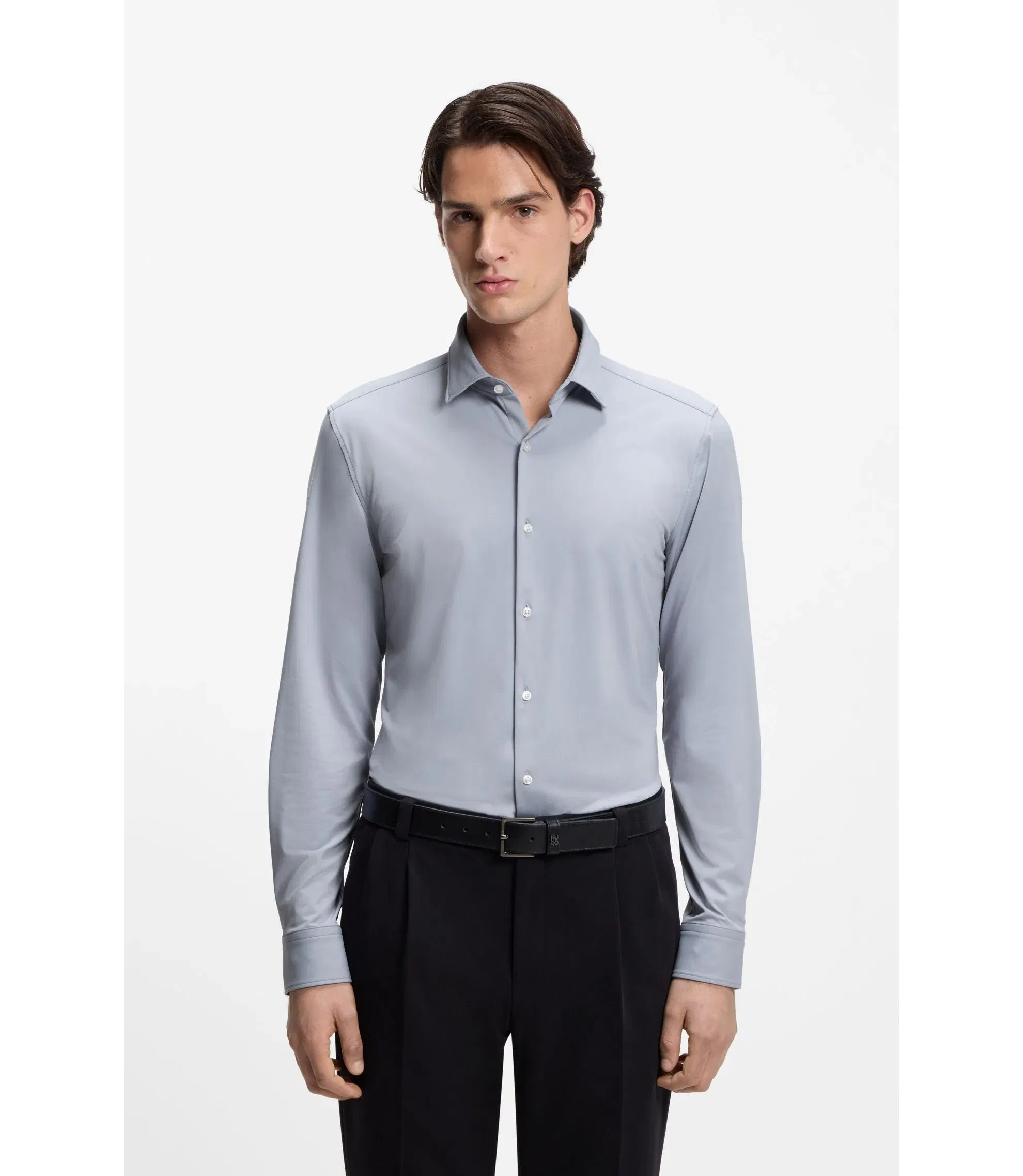 Hugo Slim Fit Shirt In Performance Stretch Jersey Purple