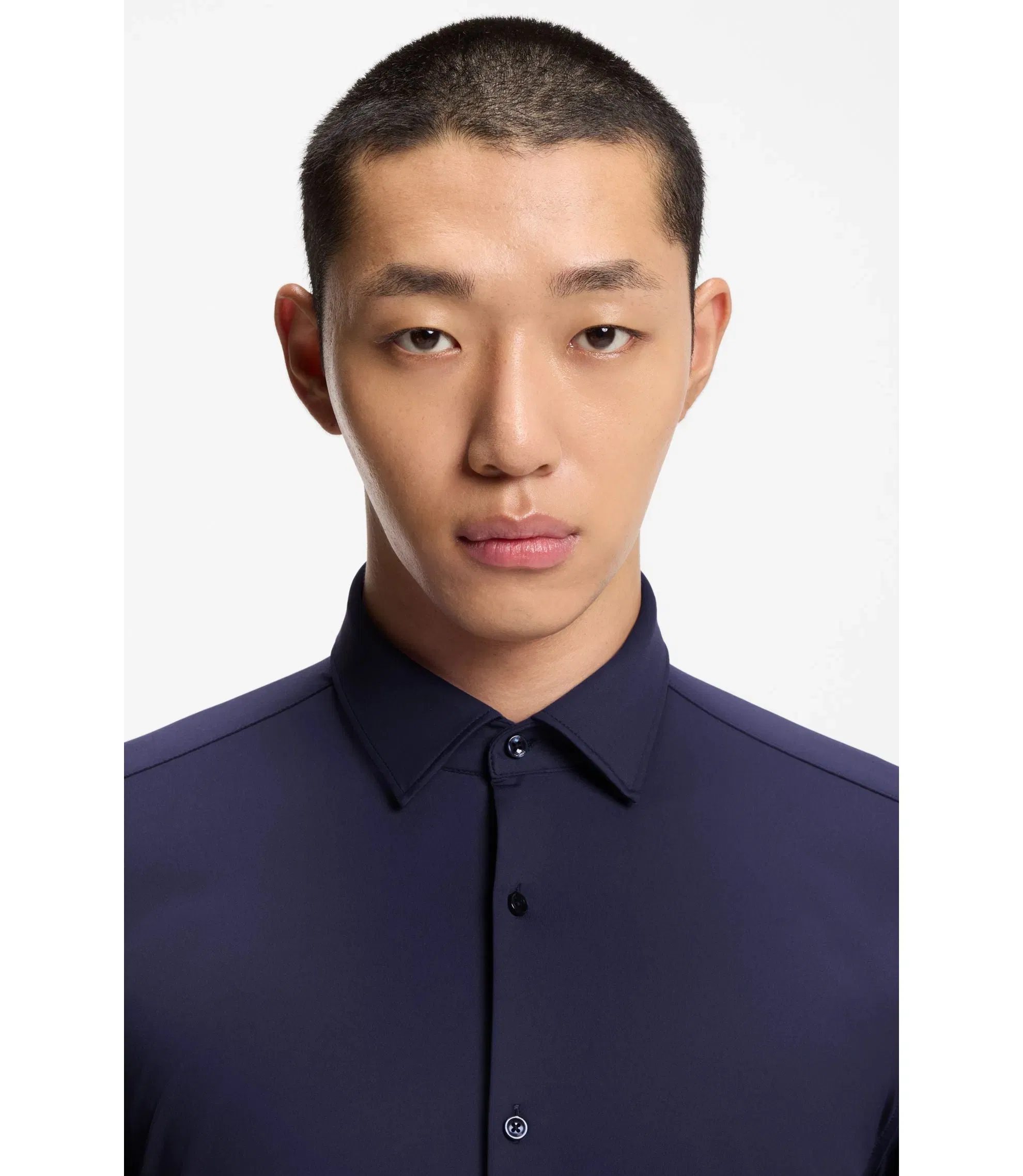Hugo Slim Fit Shirt In Performance Stretch Jersey Dark Blue