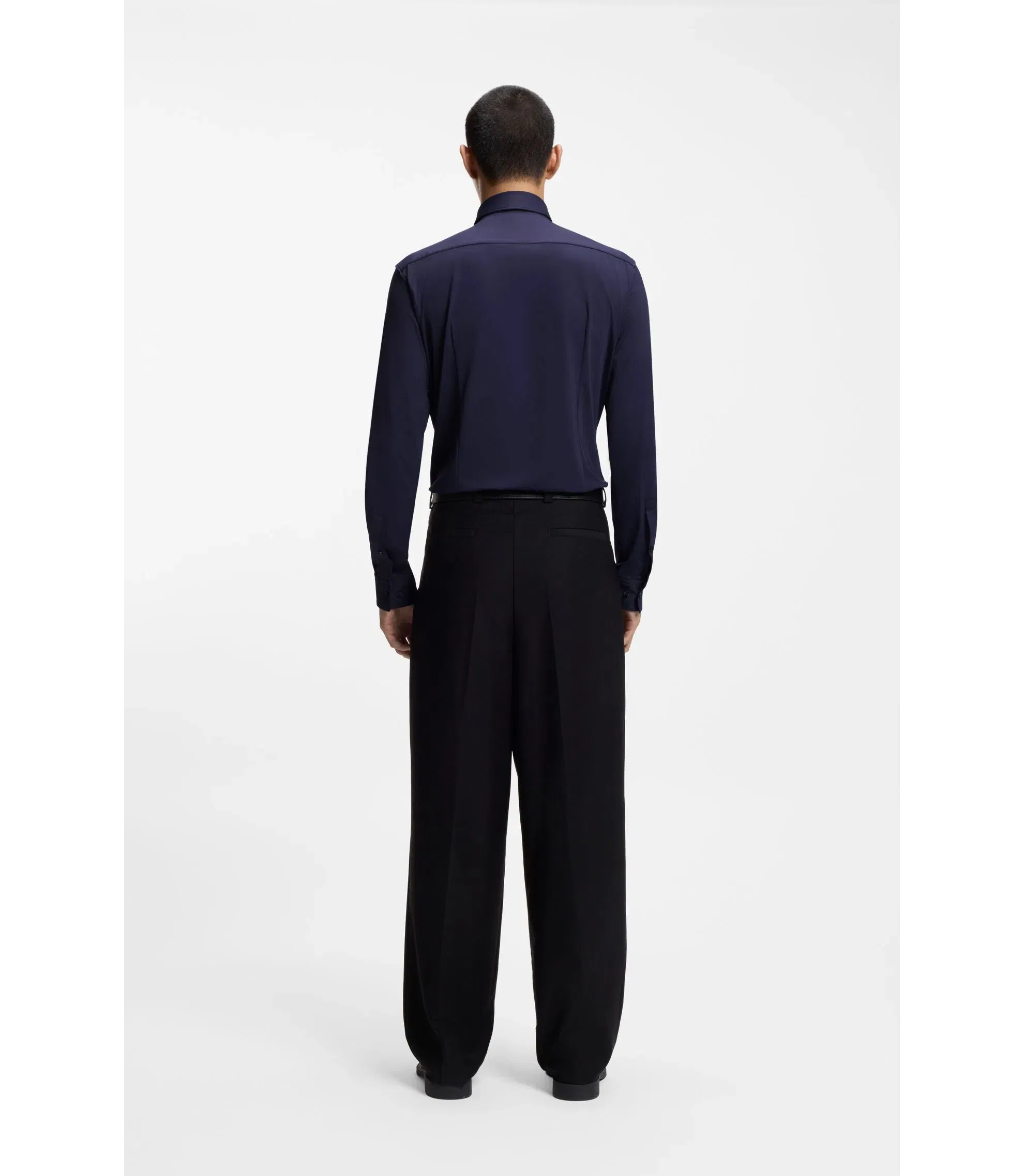 Hugo Slim Fit Shirt In Performance Stretch Jersey Dark Blue