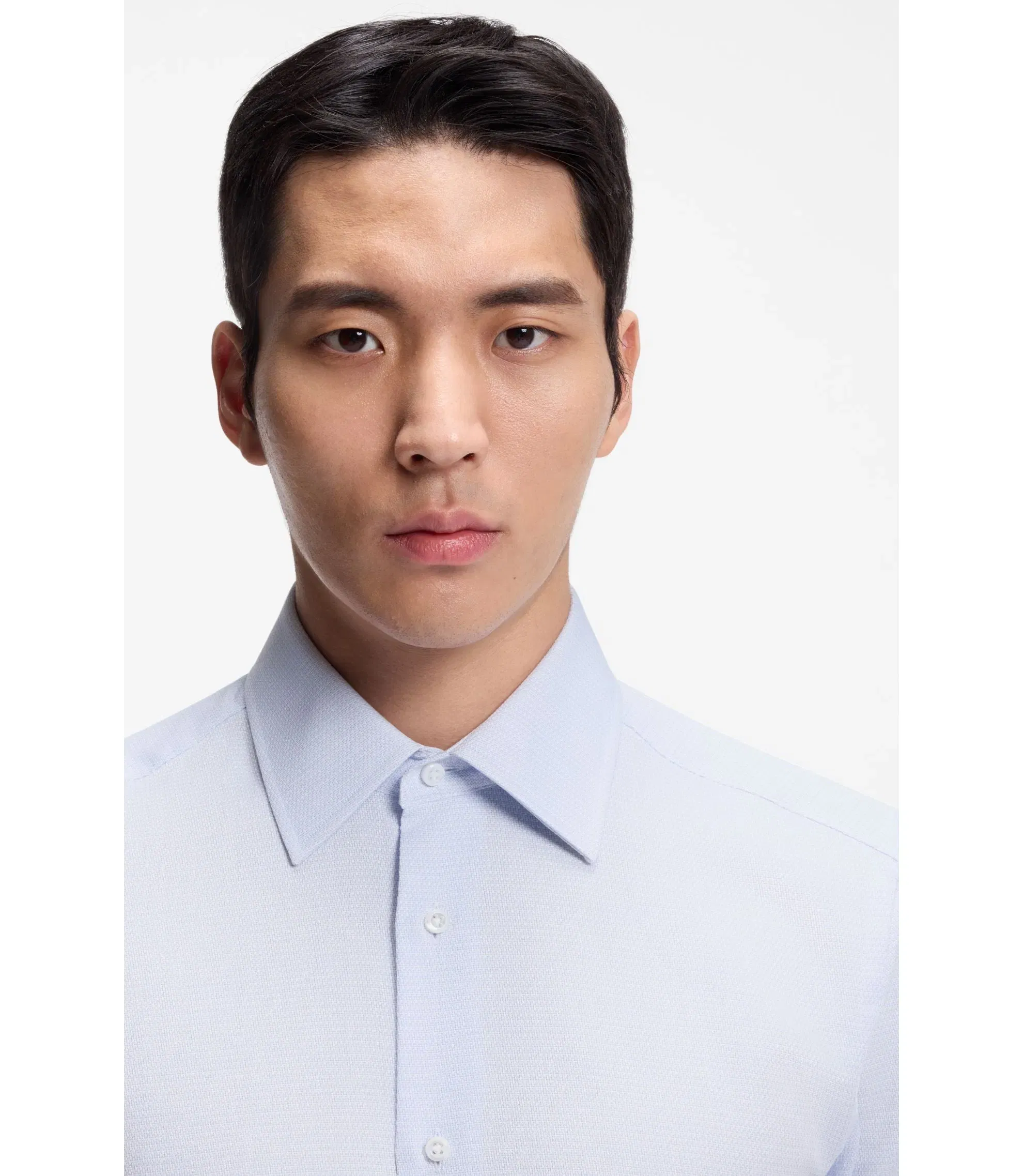Boss Slim Fit Shirt In Italian Made Structured Cotton Light Blue