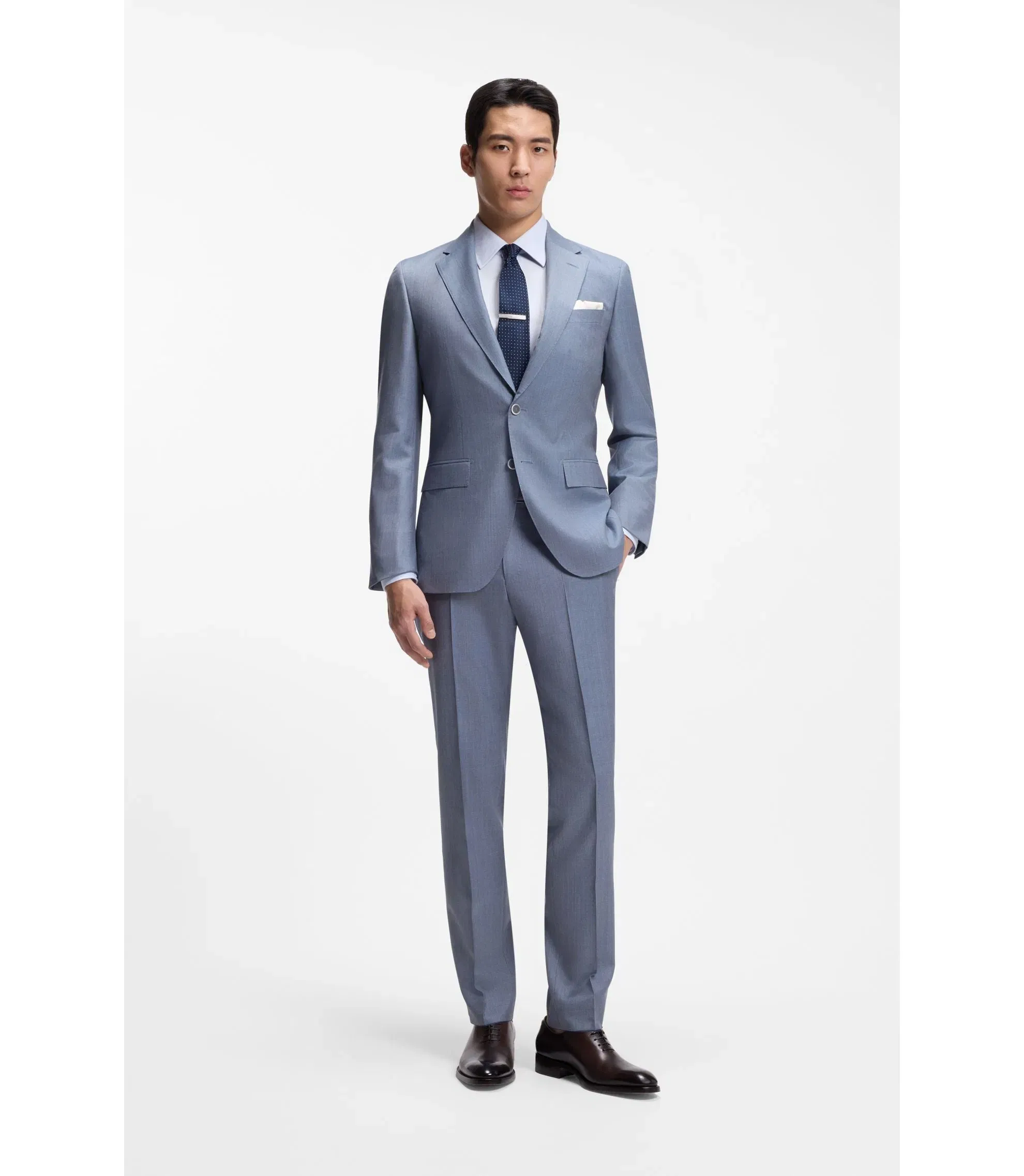Boss Slim Fit Shirt In Italian Made Structured Cotton Light Blue