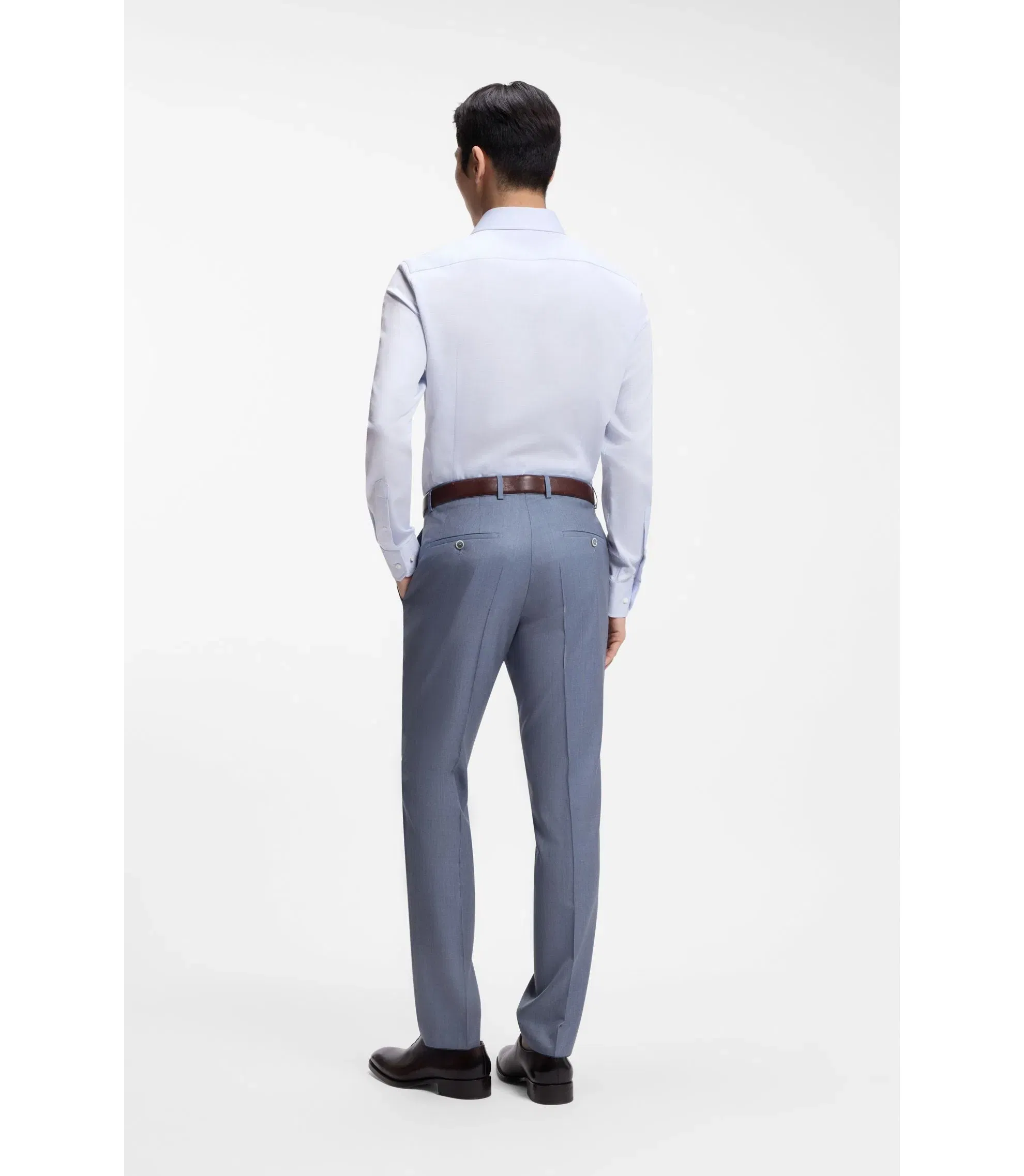 Boss Slim Fit Shirt In Italian Made Structured Cotton Light Blue