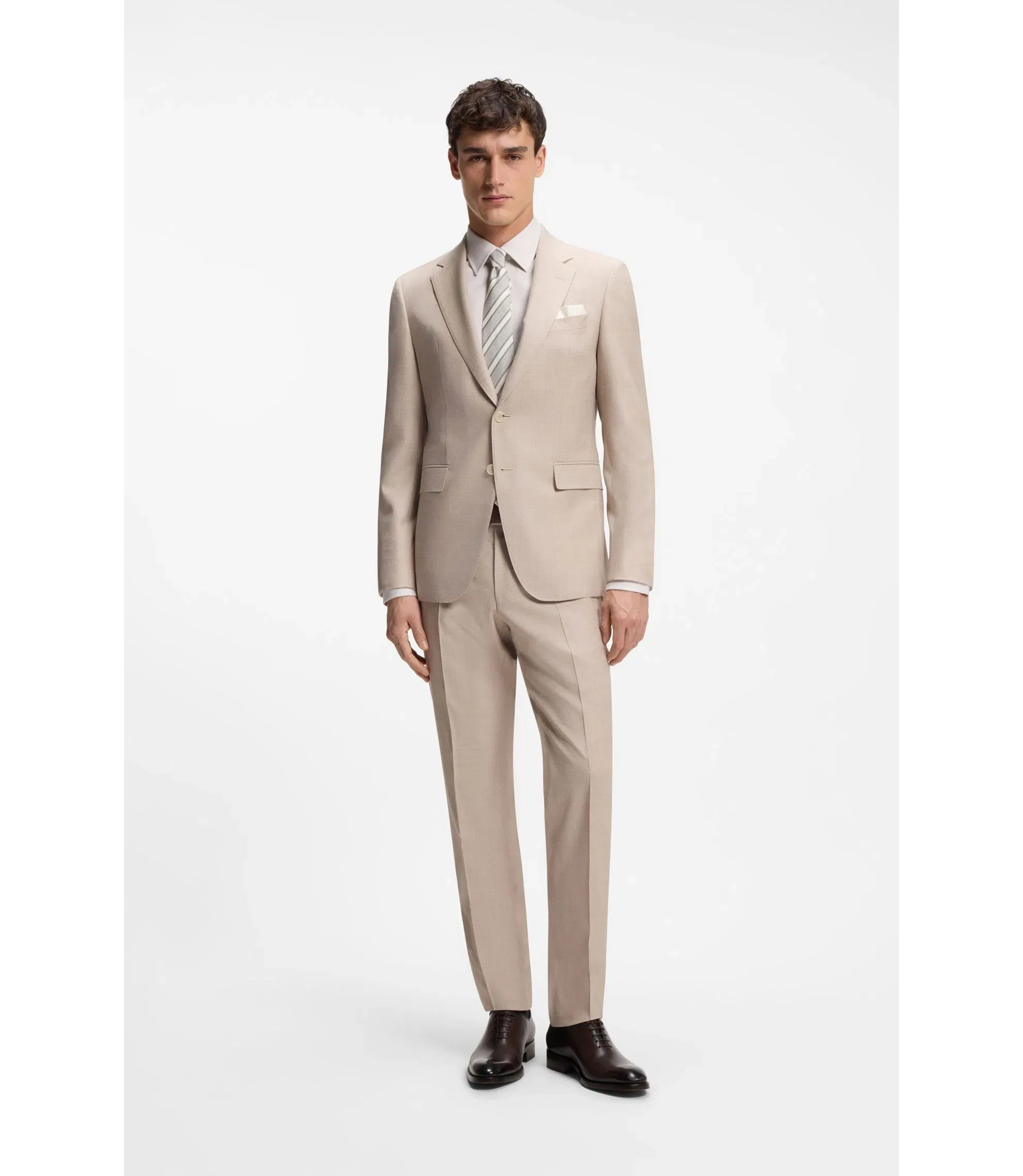 Boss Slim Fit Shirt In Italian Made Structured Cotton Beige