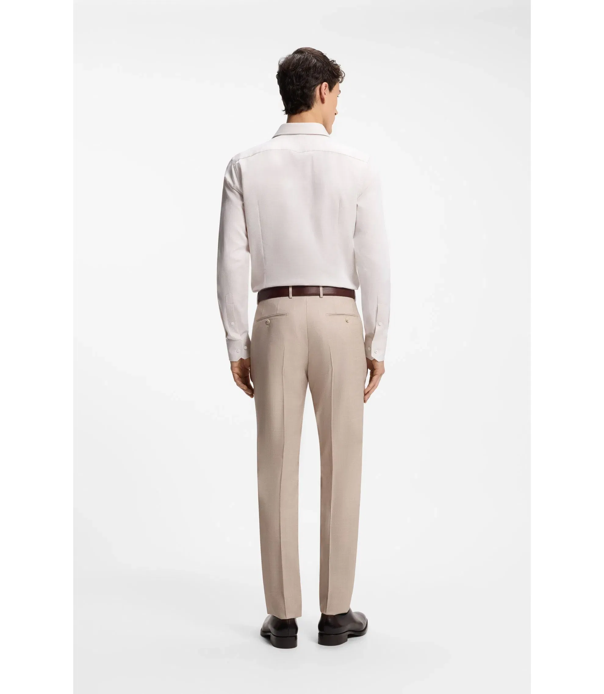 Boss Slim Fit Shirt In Italian Made Structured Cotton Beige