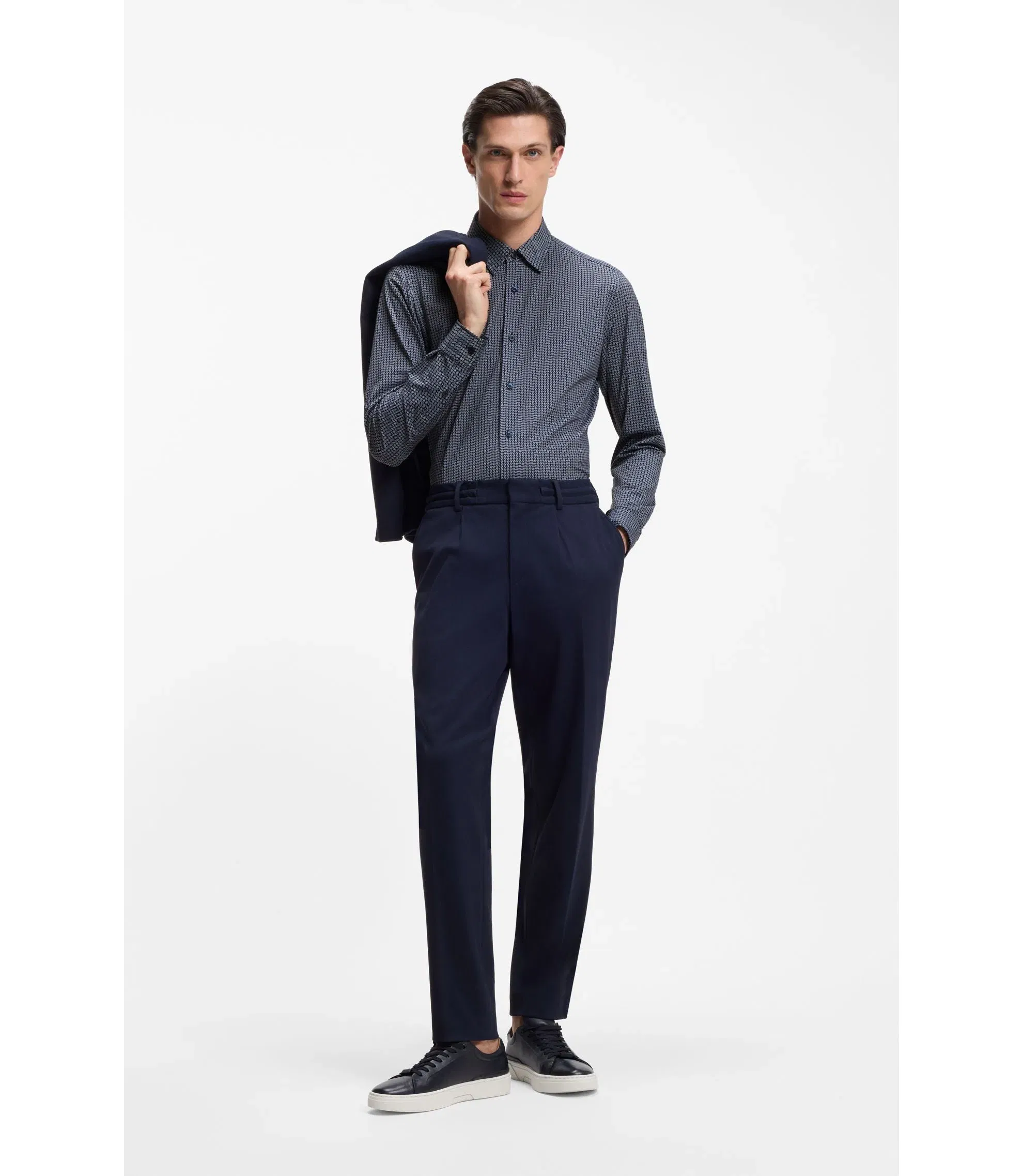 Boss Slim Fit Shirt In Italian Made Performance Stretch Jersey Dark Blue