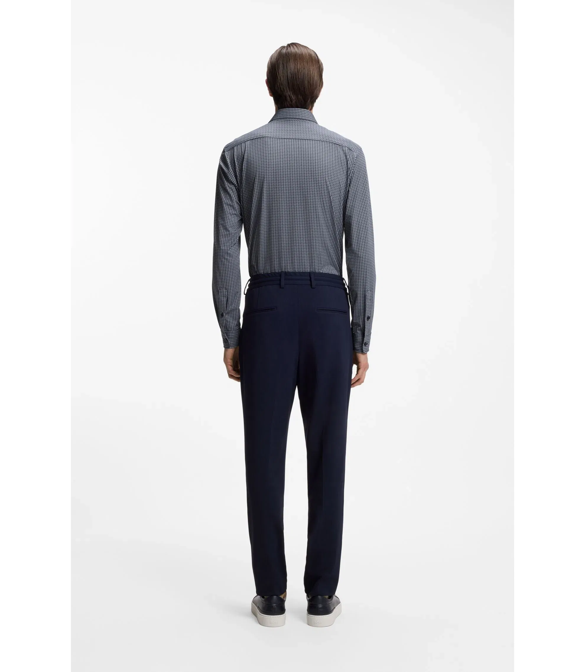 Boss Slim Fit Shirt In Italian Made Performance Stretch Jersey Dark Blue